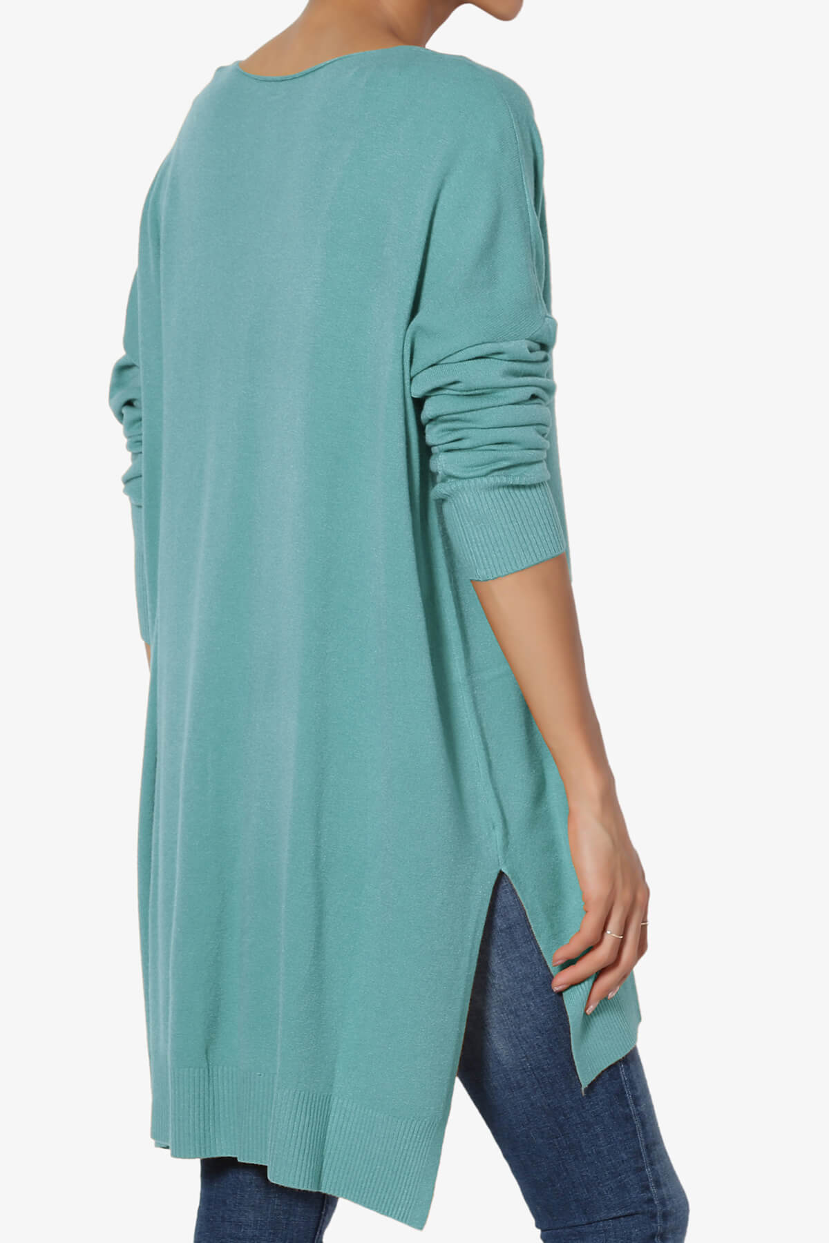 Katana Front Seam V-Neck Knit Sweater DUSTY TEAL_4