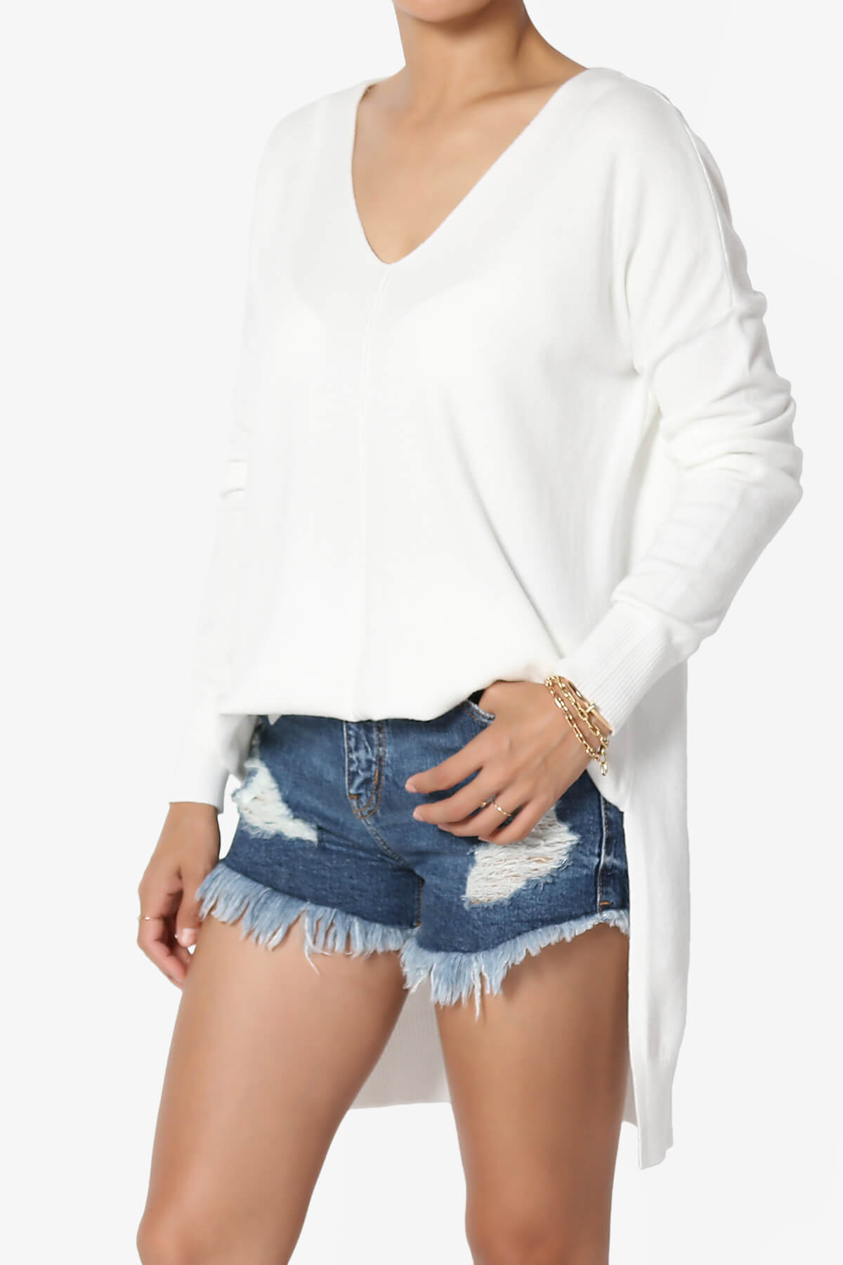 Katana Front Seam V-Neck Knit Sweater IVORY_3