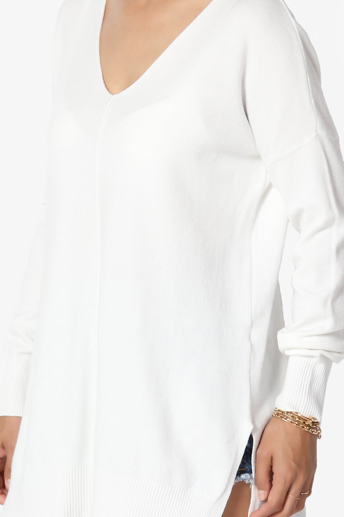 Katana Front Seam V-Neck Knit Sweater IVORY_5