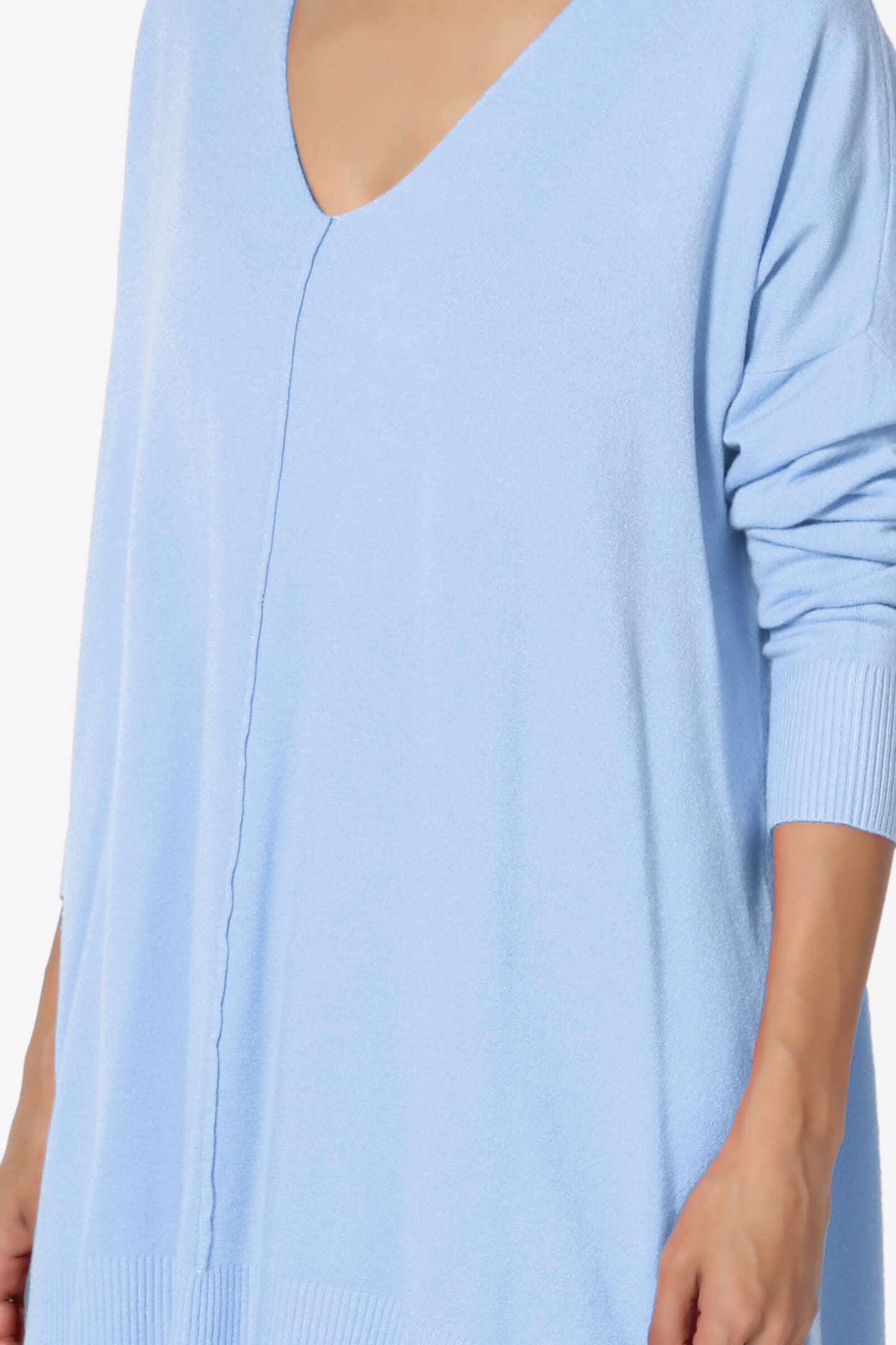 Katana Front Seam V-Neck Knit Sweater LIGHT BLUE_5