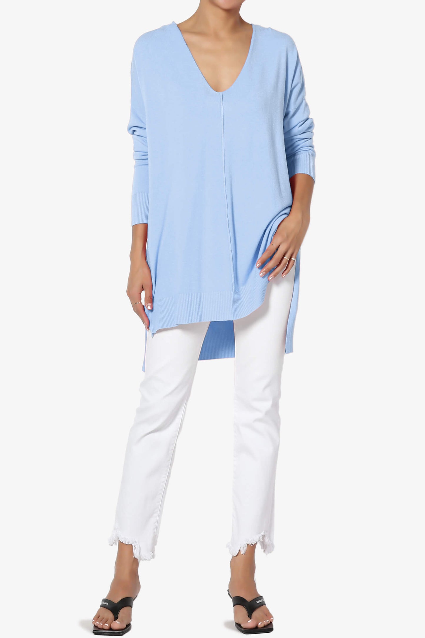 Katana Front Seam V-Neck Knit Sweater LIGHT BLUE_6