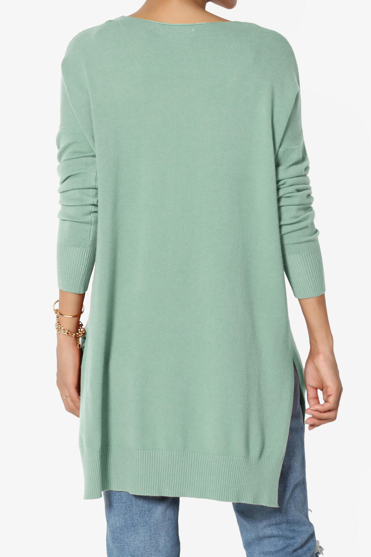 Katana Front Seam V-Neck Knit Sweater LIGHT GREEN_2