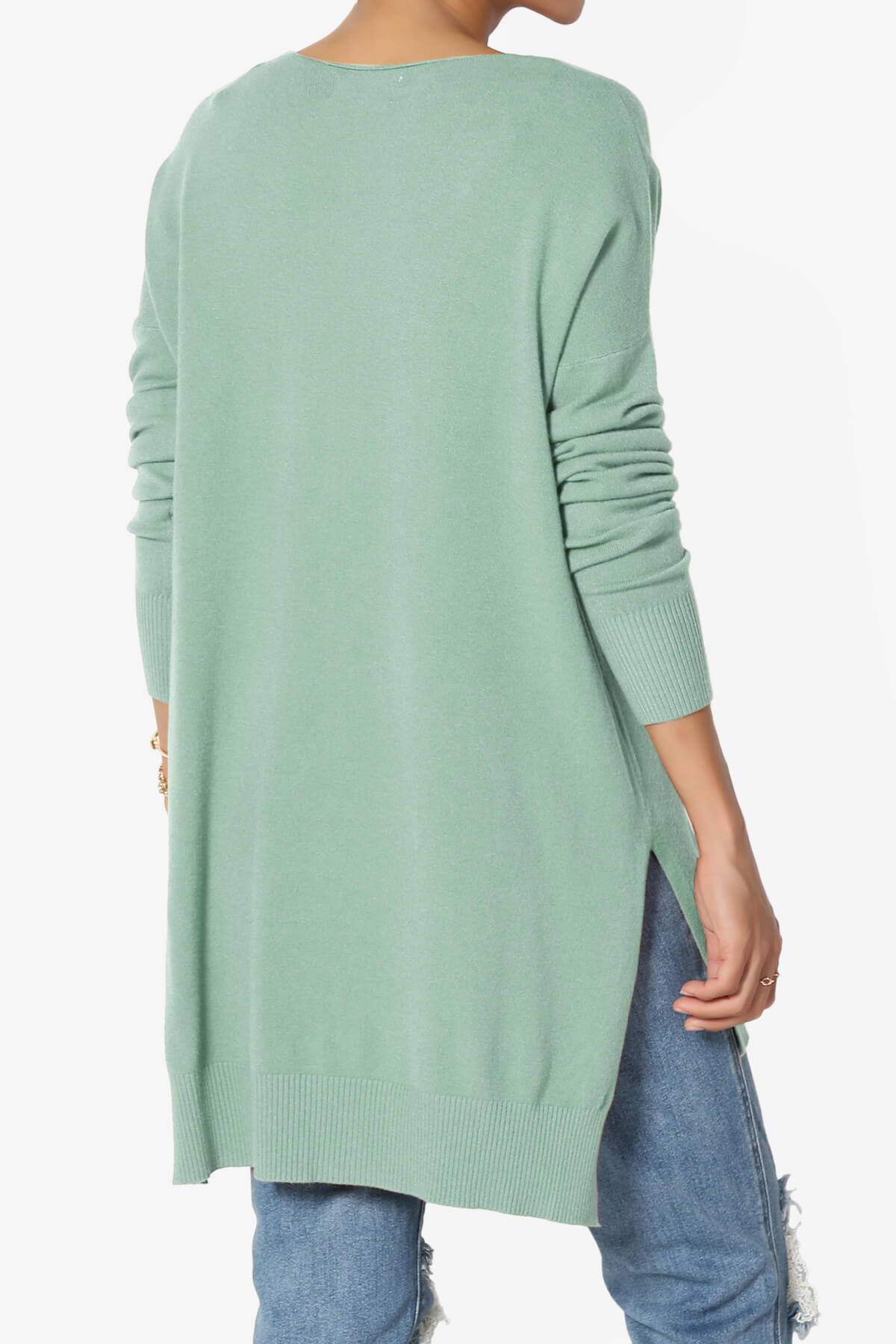Katana Front Seam V-Neck Knit Sweater LIGHT GREEN_4