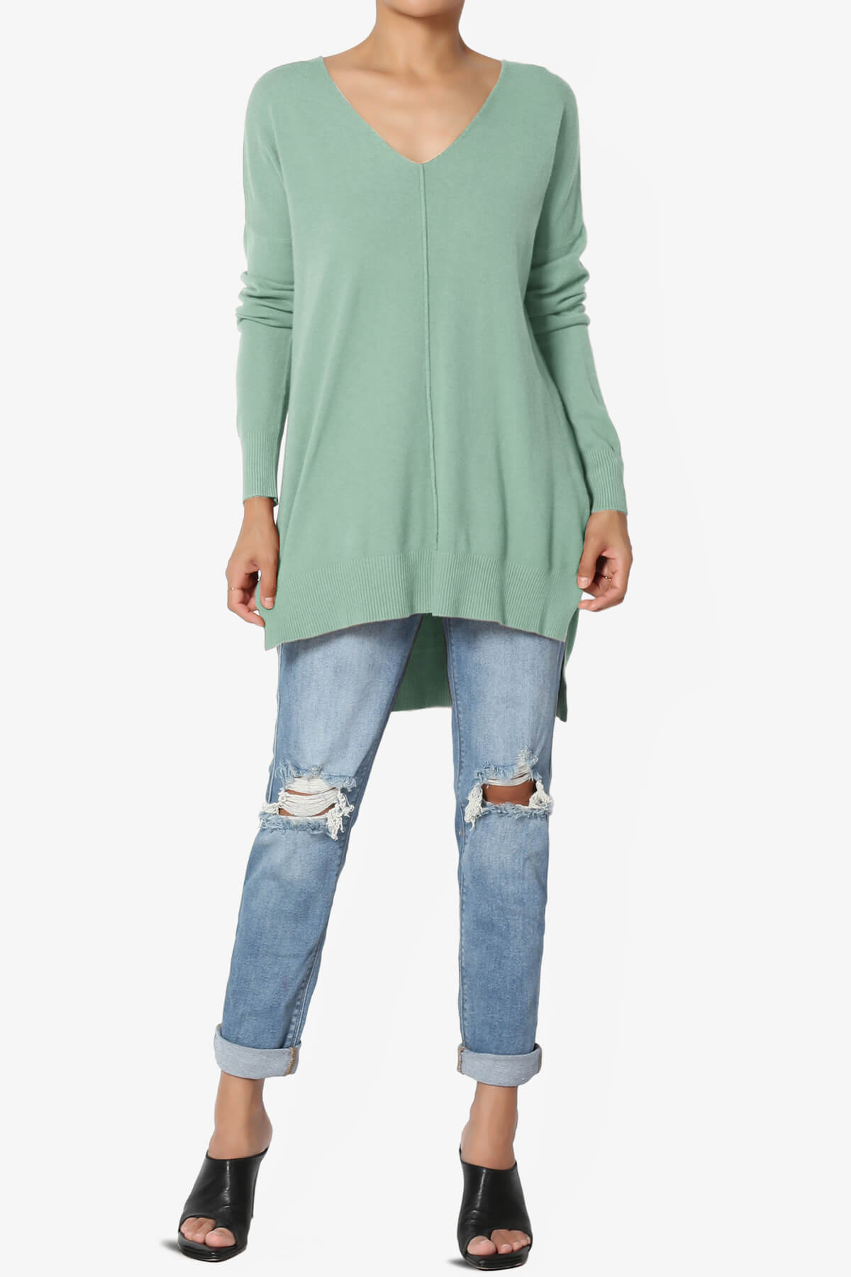 Katana Front Seam V-Neck Knit Sweater LIGHT GREEN_6