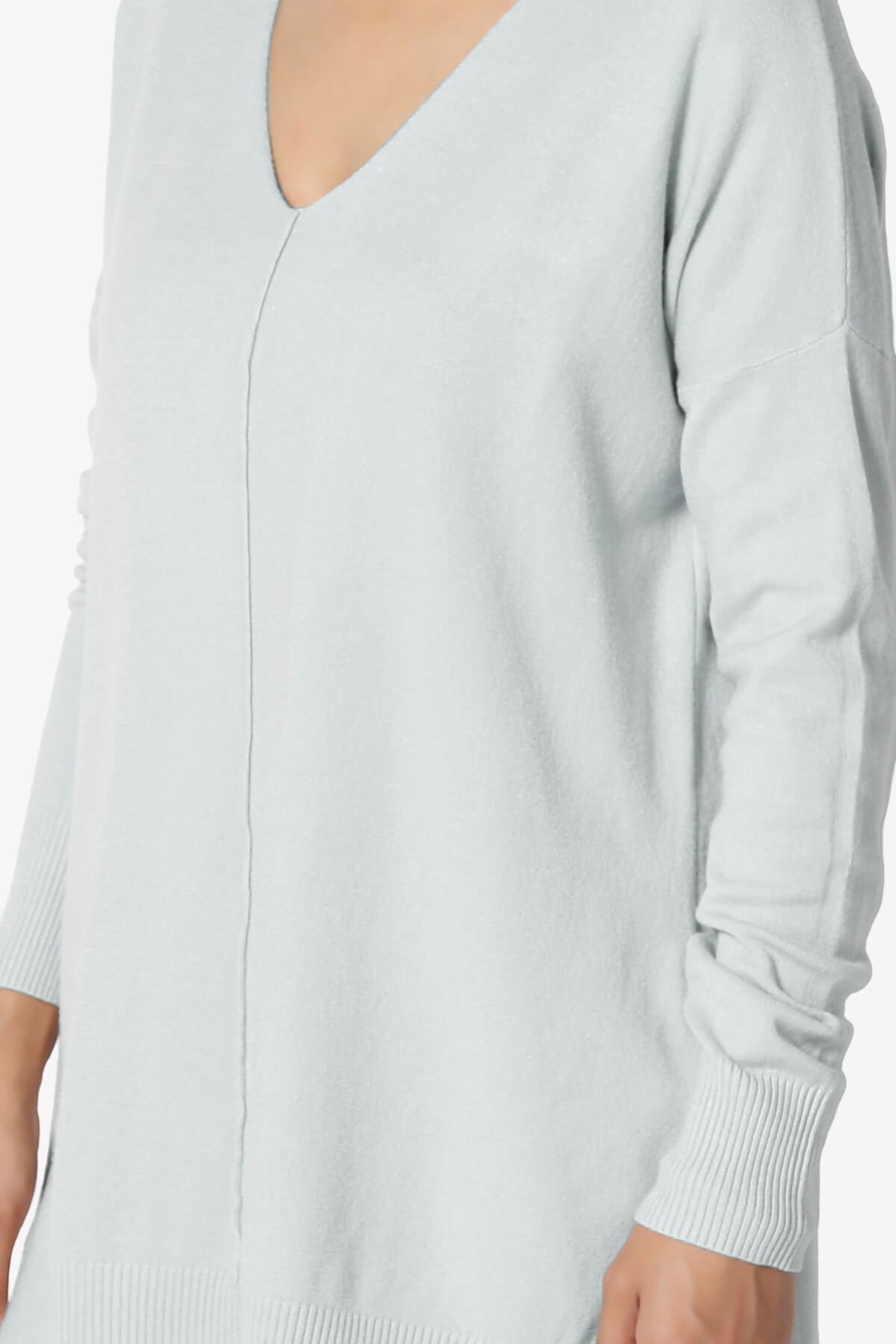 Katana Front Seam V-Neck Knit Sweater LIGHT GREY_5