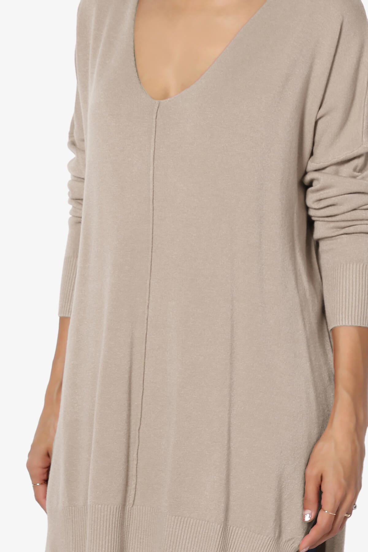 Katana Front Seam V-Neck Knit Sweater LIGHT MOCHA_5