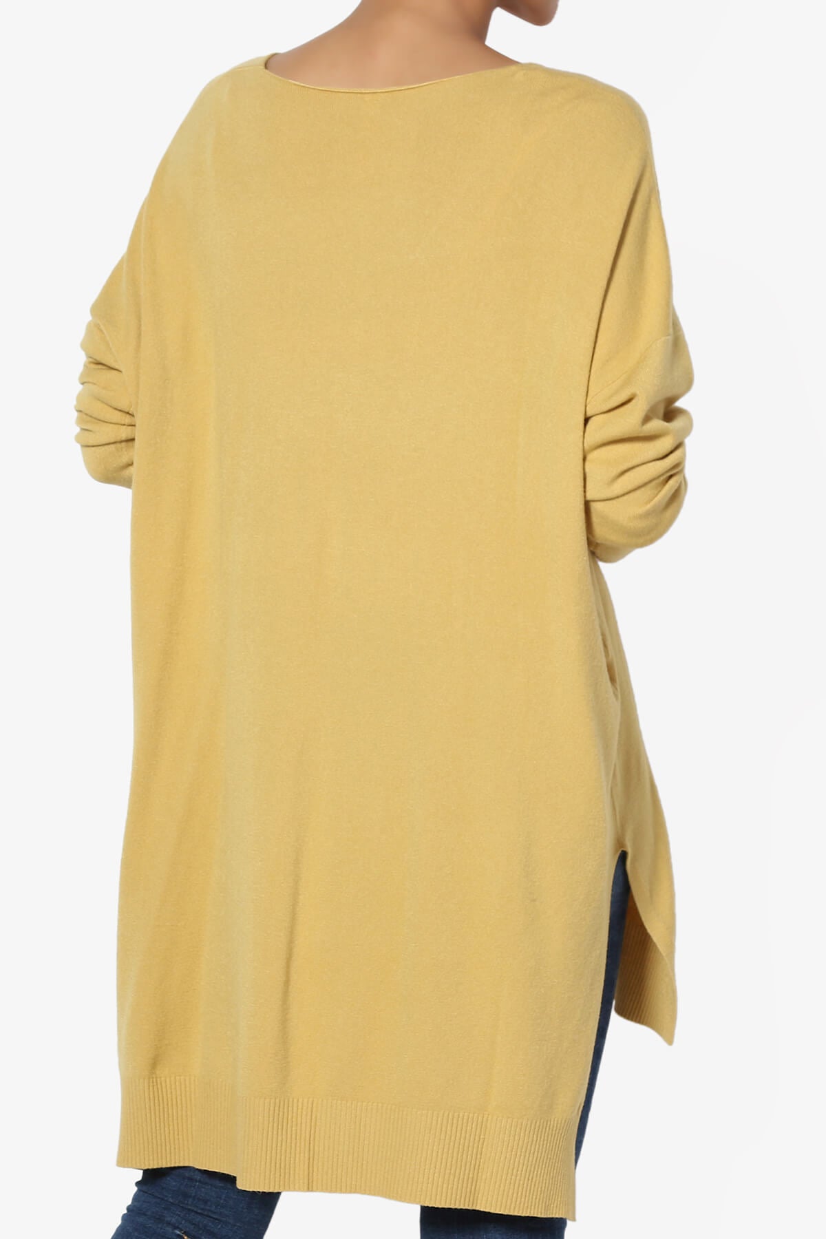 Katana Front Seam V-Neck Knit Sweater LIGHT MUSTARD_2