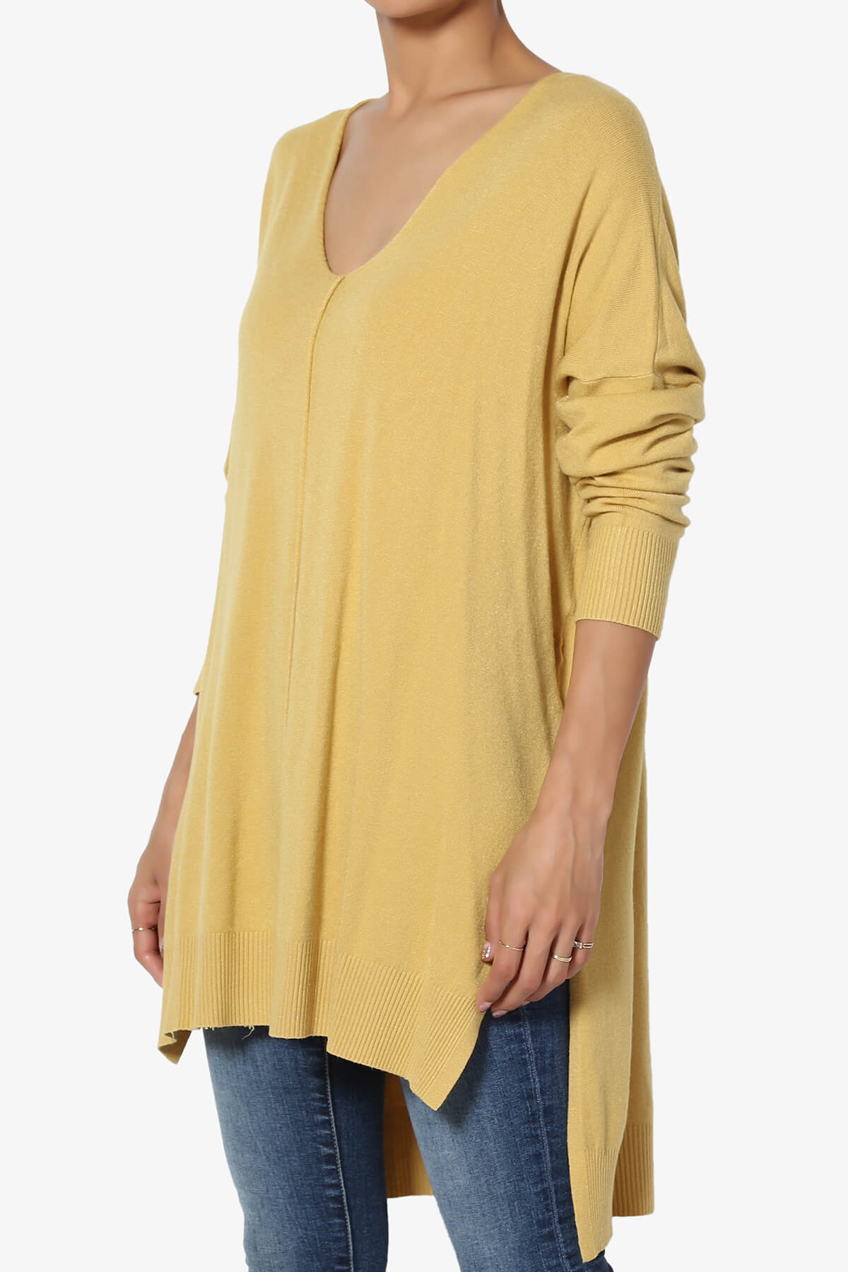 Katana Front Seam V-Neck Knit Sweater LIGHT MUSTARD_3