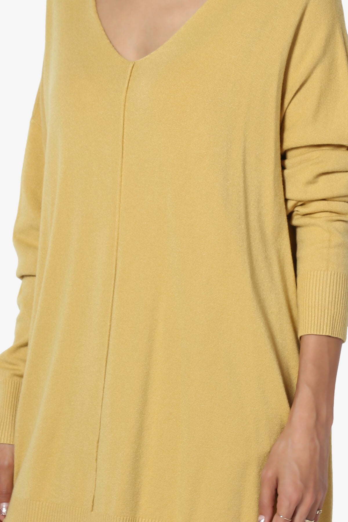 Katana Front Seam V-Neck Knit Sweater LIGHT MUSTARD_5