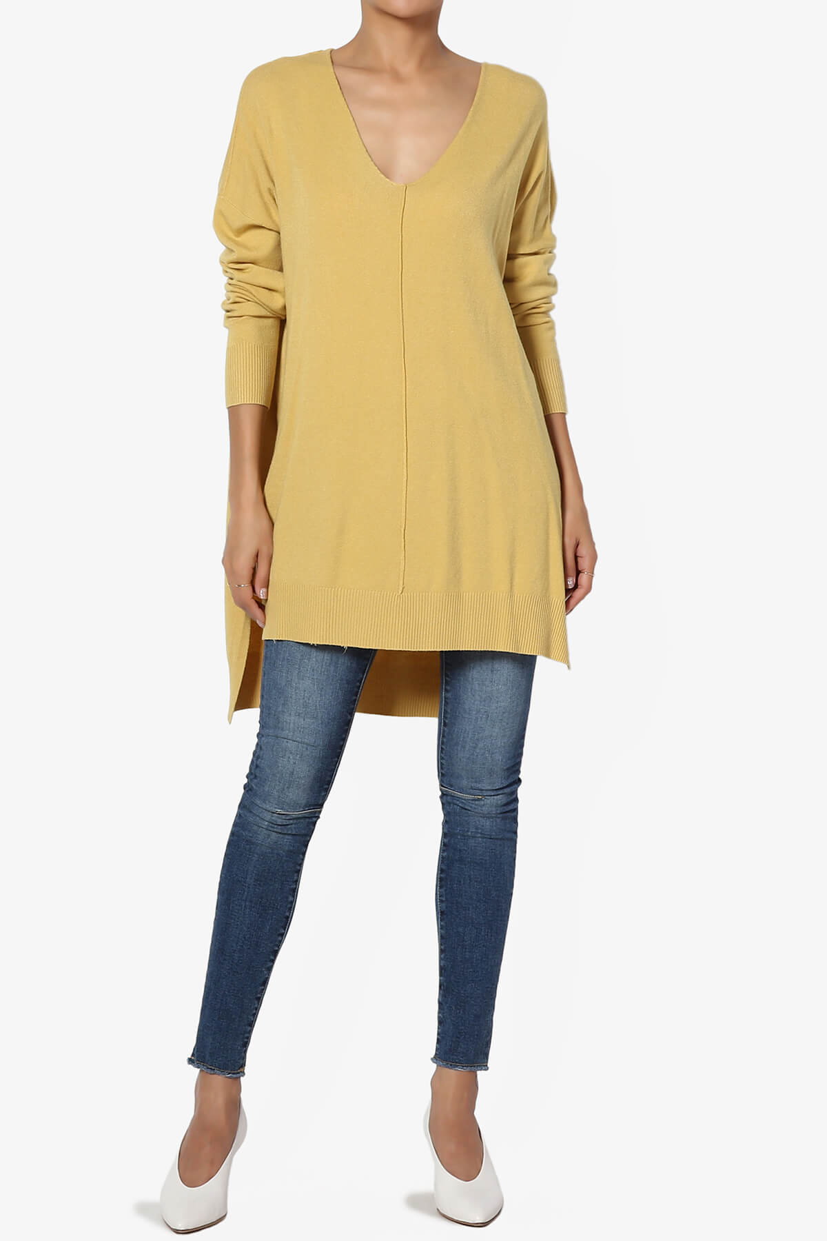 Katana Front Seam V-Neck Knit Sweater LIGHT MUSTARD_6