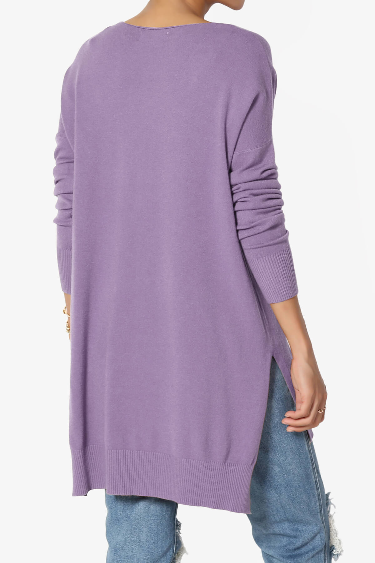 Katana Front Seam V-Neck Knit Sweater LILAC_4