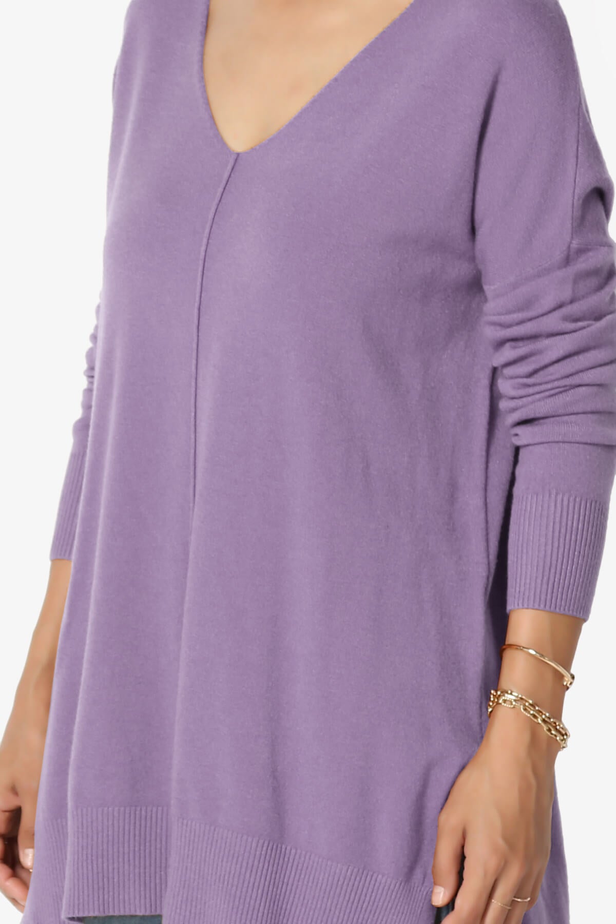 Katana Front Seam V-Neck Knit Sweater LILAC_5