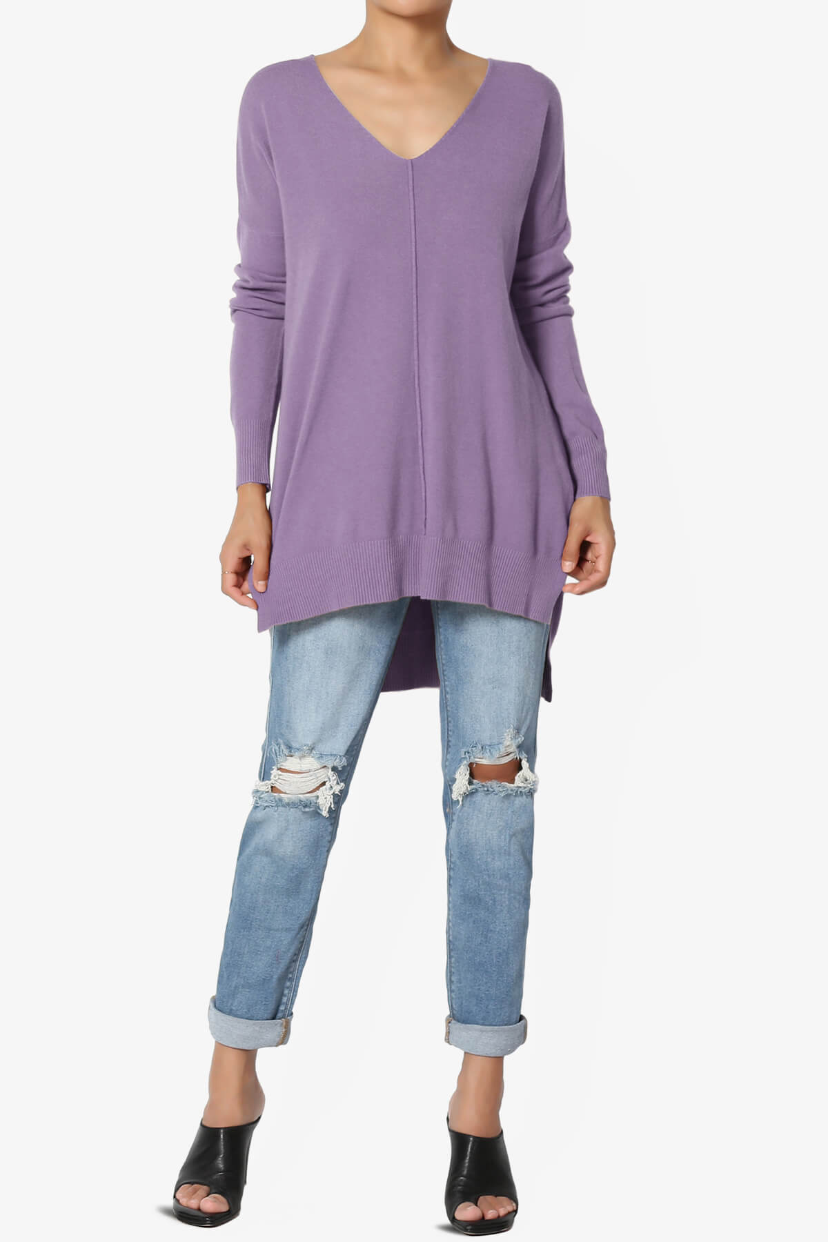 Katana Front Seam V-Neck Knit Sweater LILAC_6