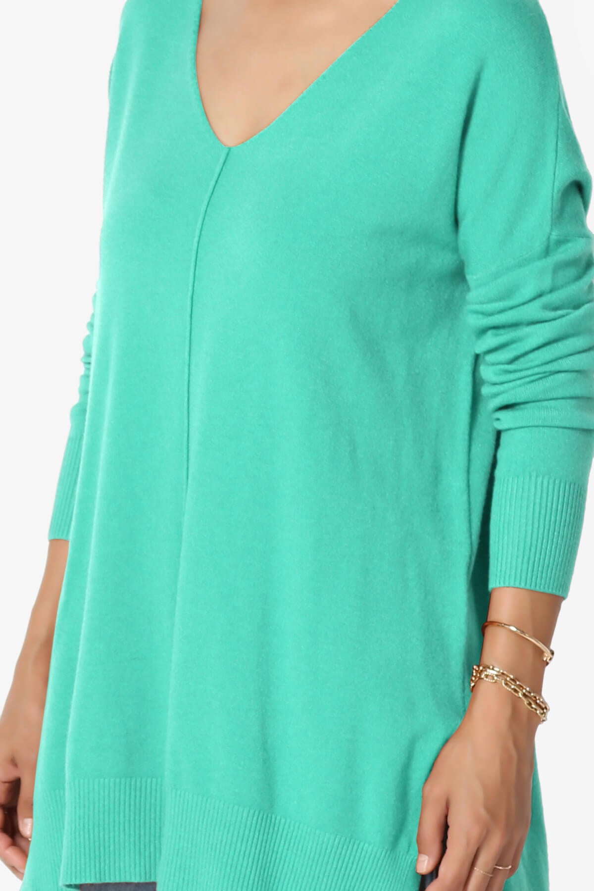 Katana Front Seam V-Neck Knit Sweater MINT_5