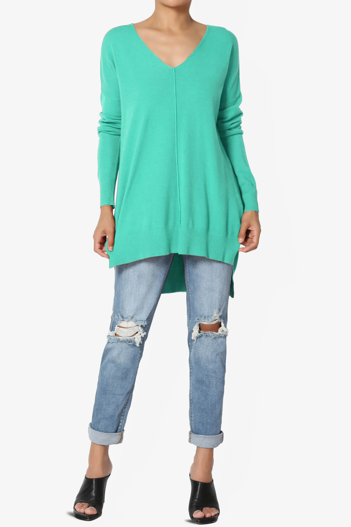 Katana Front Seam V-Neck Knit Sweater MINT_6