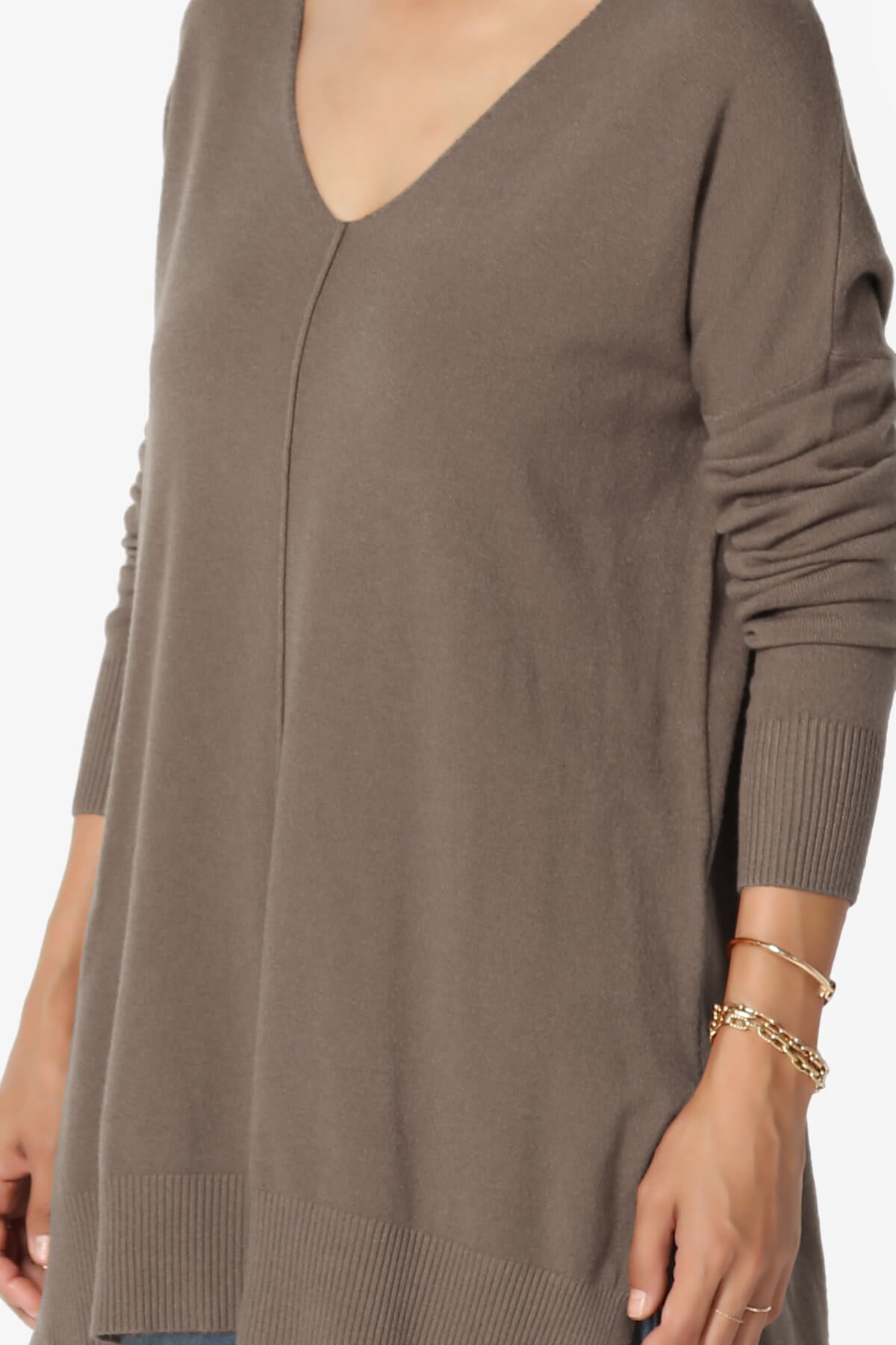 Katana Front Seam V-Neck Knit Sweater MOCHA_5