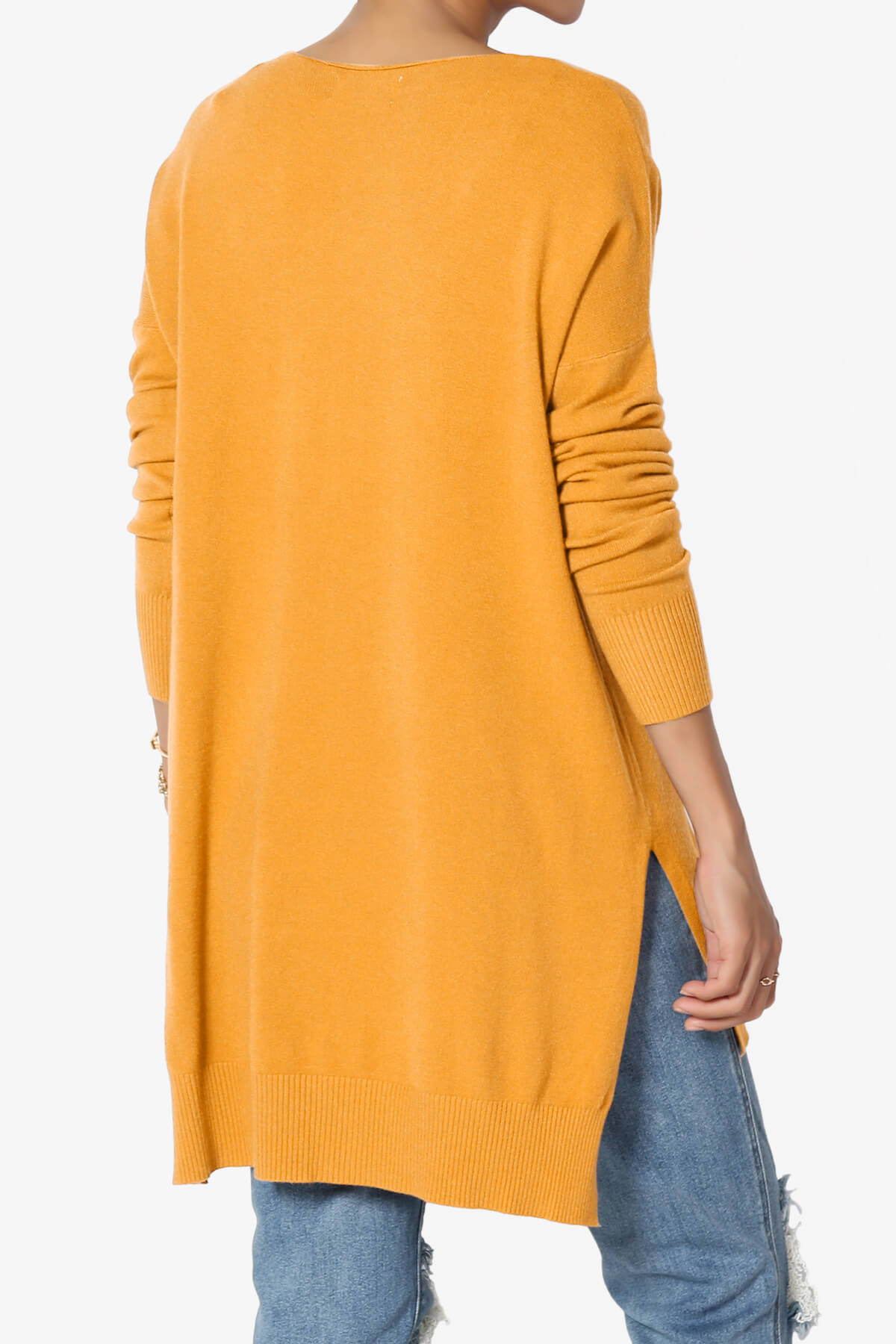 Katana Front Seam V-Neck Knit Sweater MUSTARD_4