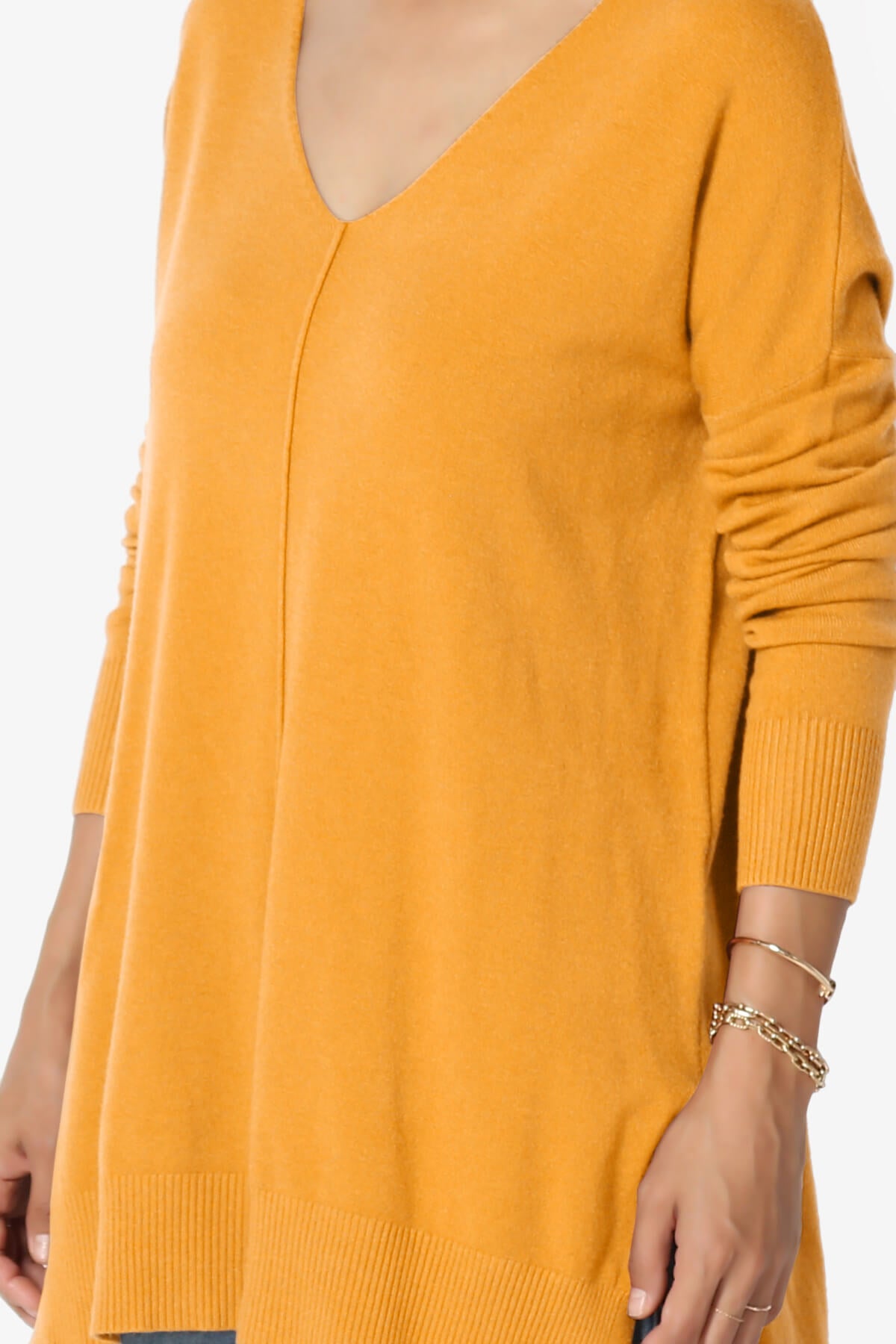 Katana Front Seam V-Neck Knit Sweater MUSTARD_5