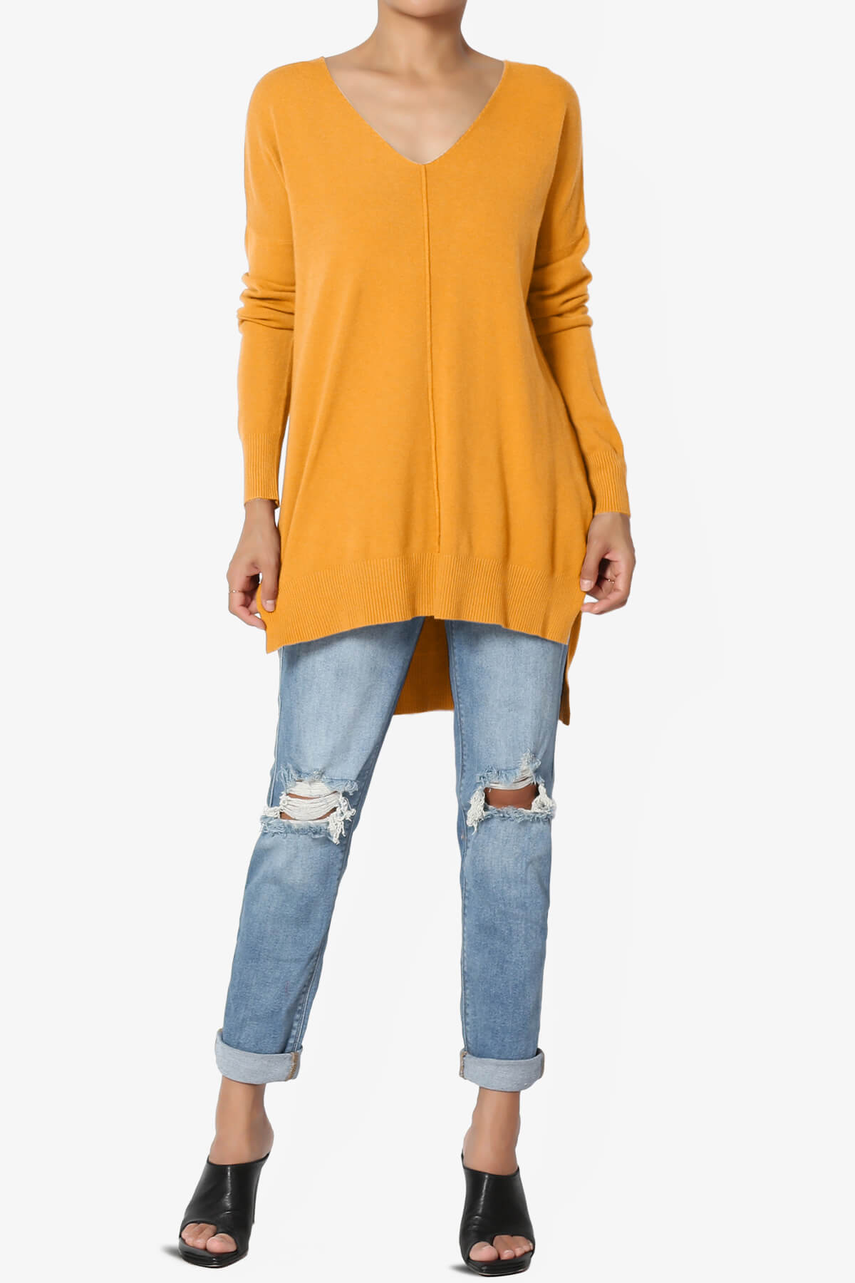 Katana Front Seam V-Neck Knit Sweater MUSTARD_6