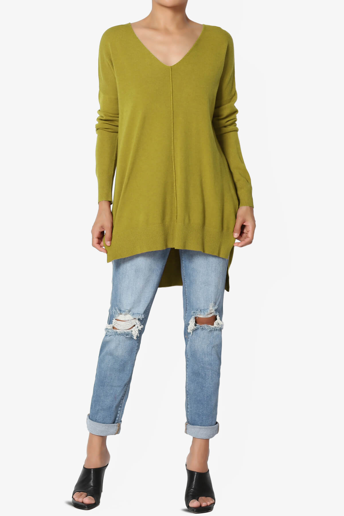 Katana Front Seam V-Neck Knit Sweater OLIVE MUSTARD_6
