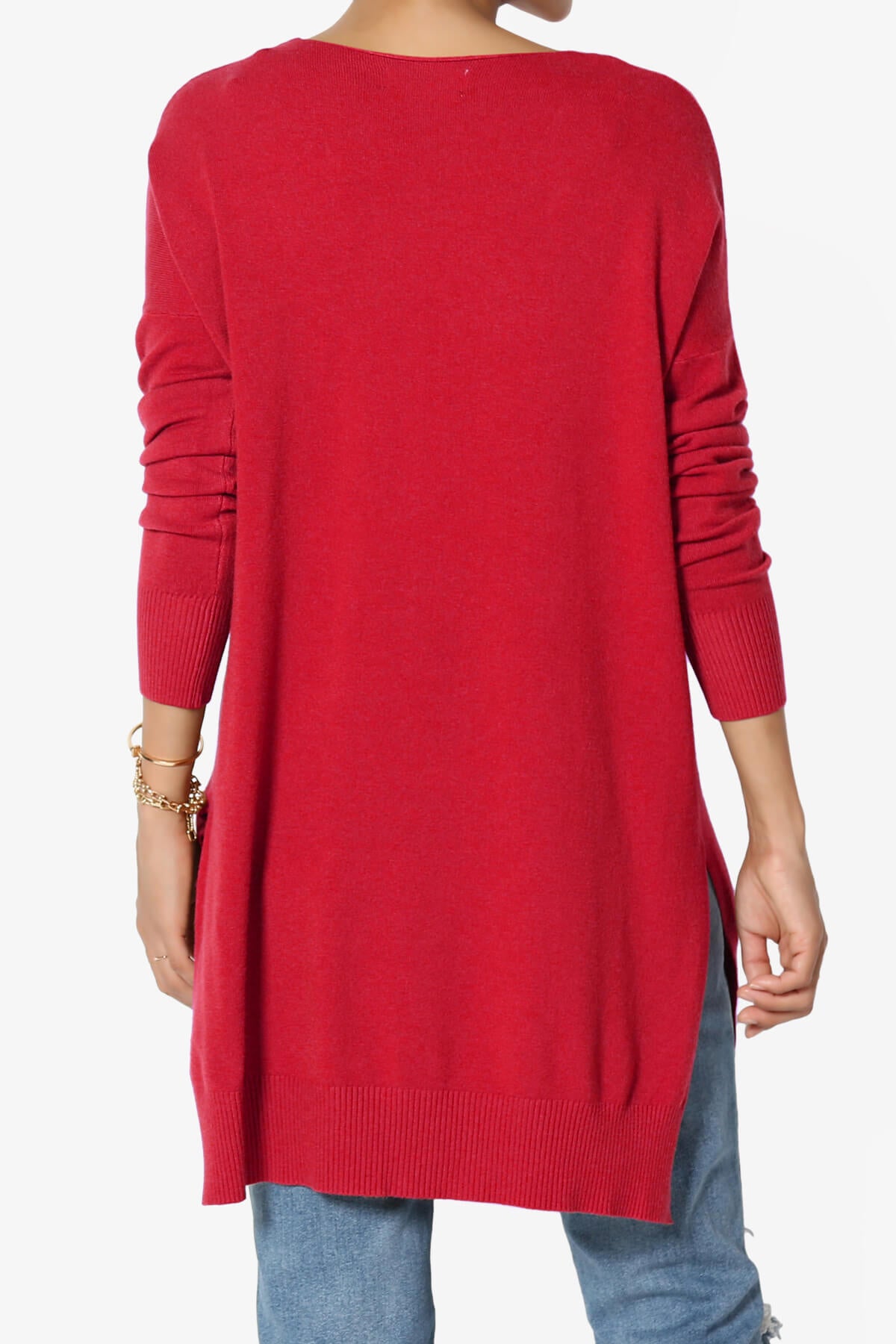 Katana Front Seam V-Neck Knit Sweater RED_2