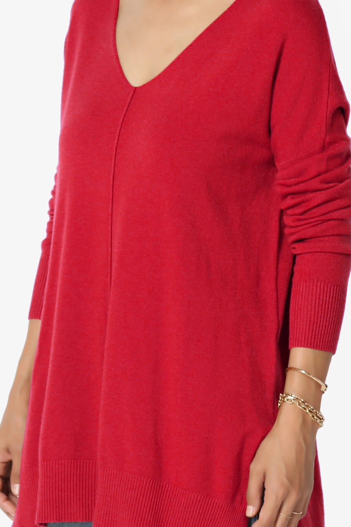 Katana Front Seam V-Neck Knit Sweater RED_5