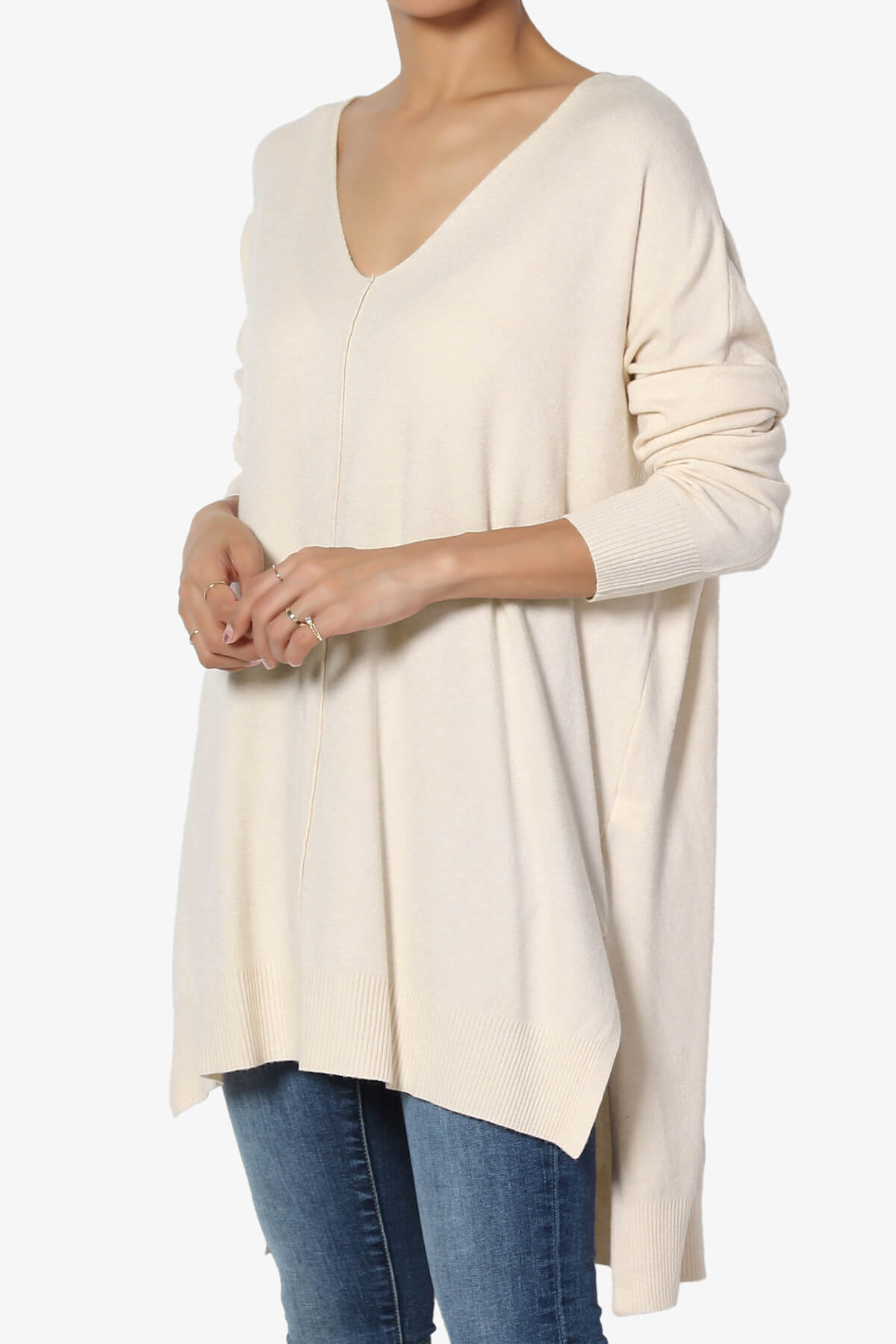 Katana Front Seam V-Neck Knit Sweater TAUPE_3