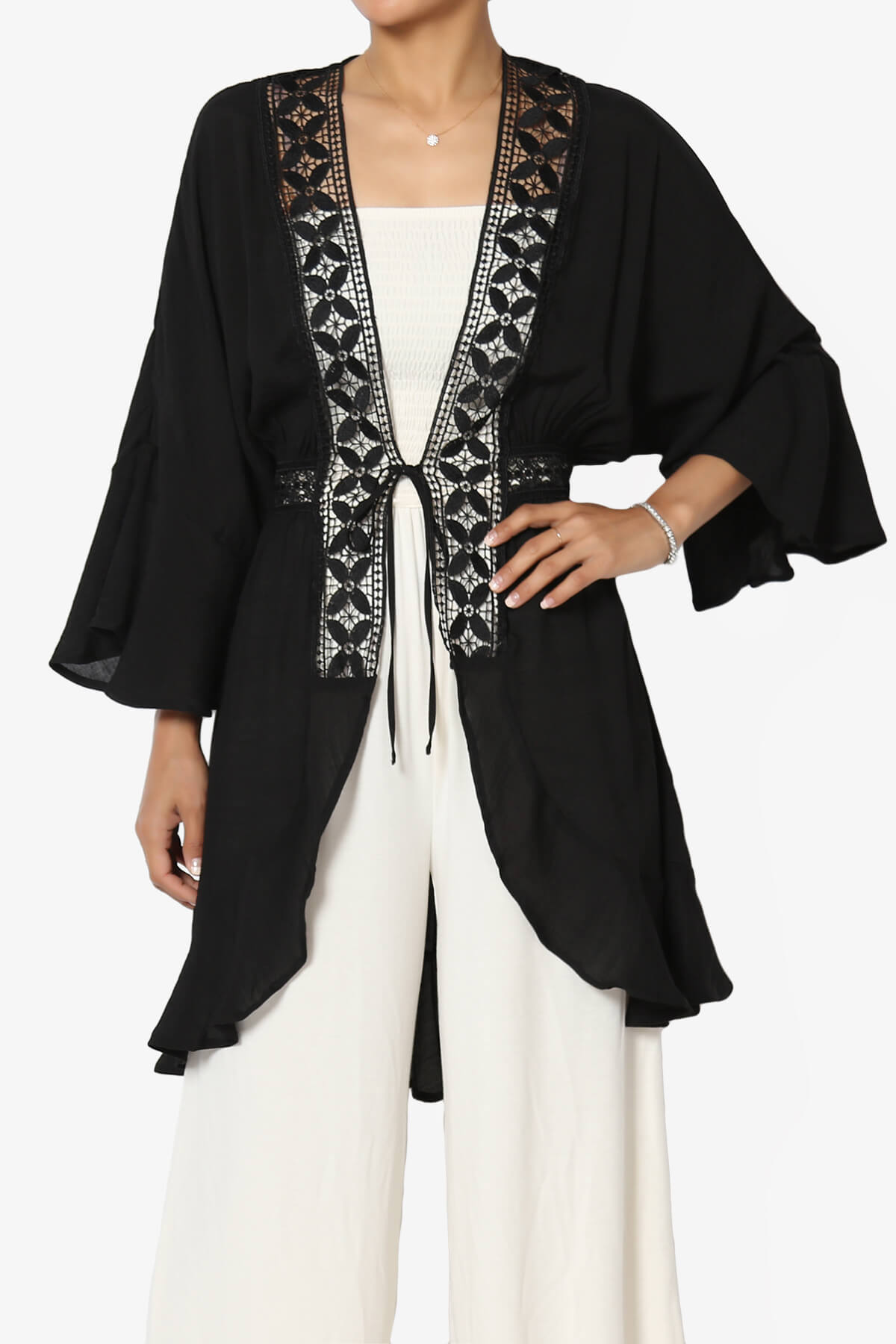 Kayla Lace Trim Kaftan BLACK_1