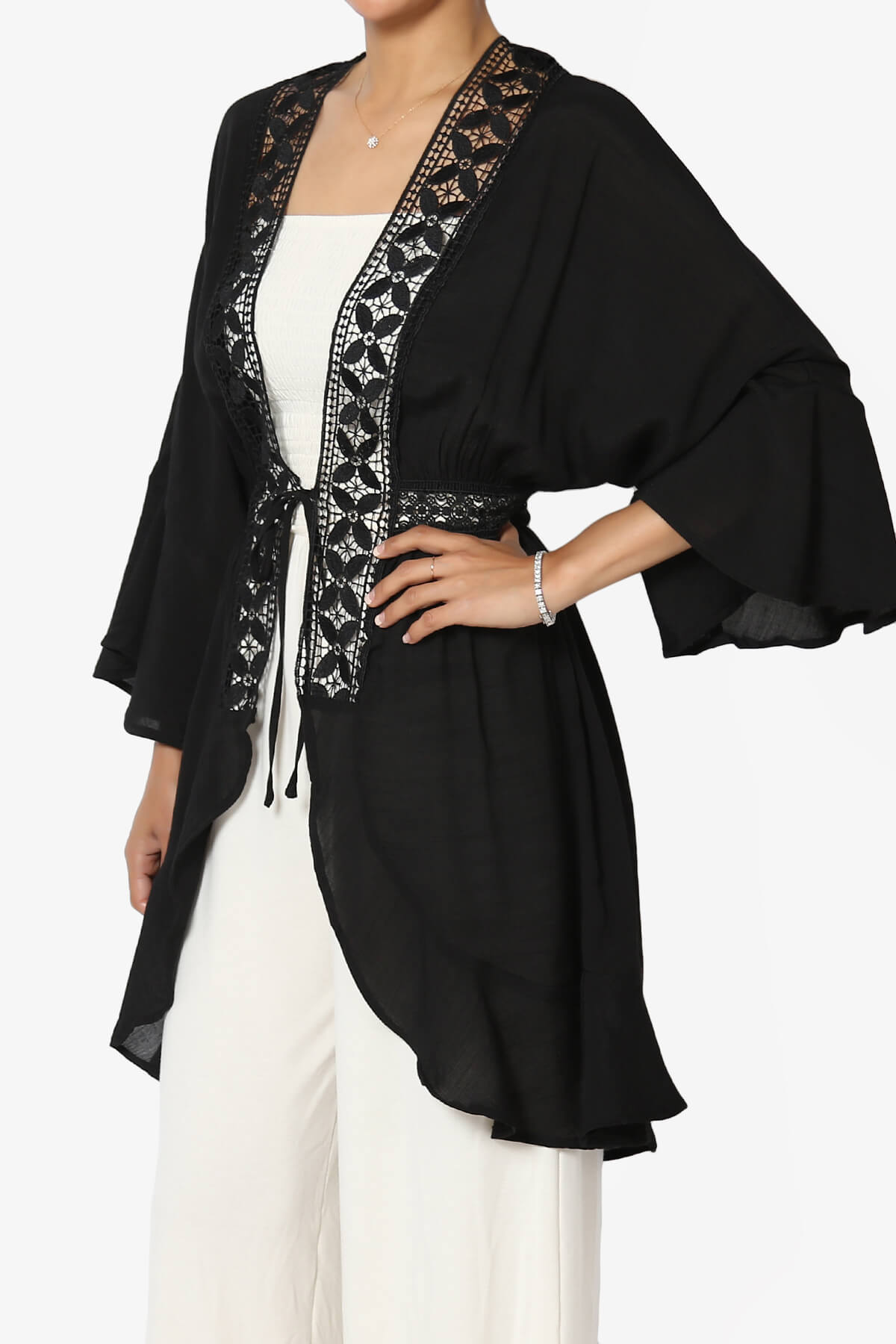 Kayla Lace Trim Kaftan BLACK_3