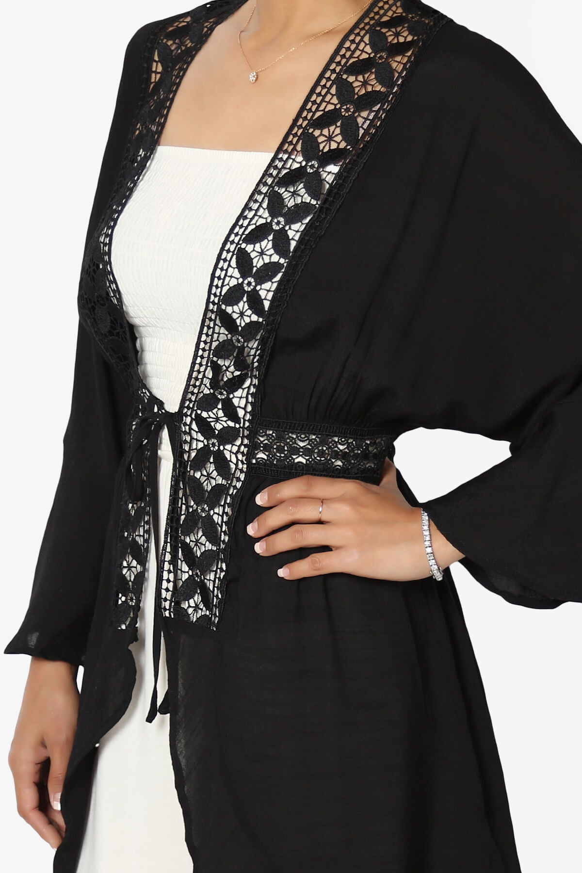 Kayla Lace Trim Kaftan BLACK_5