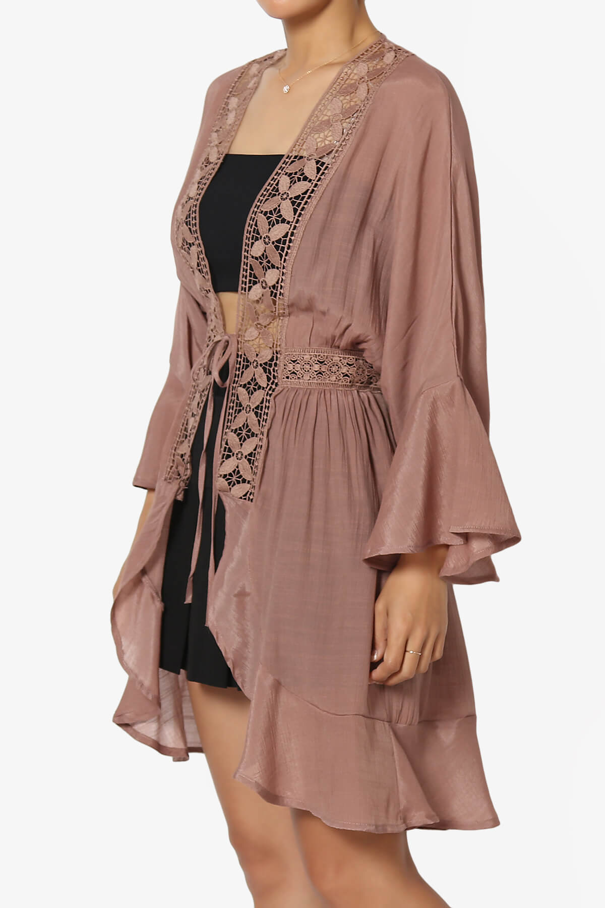 Kayla Lace Trim Kaftan COCOA_3