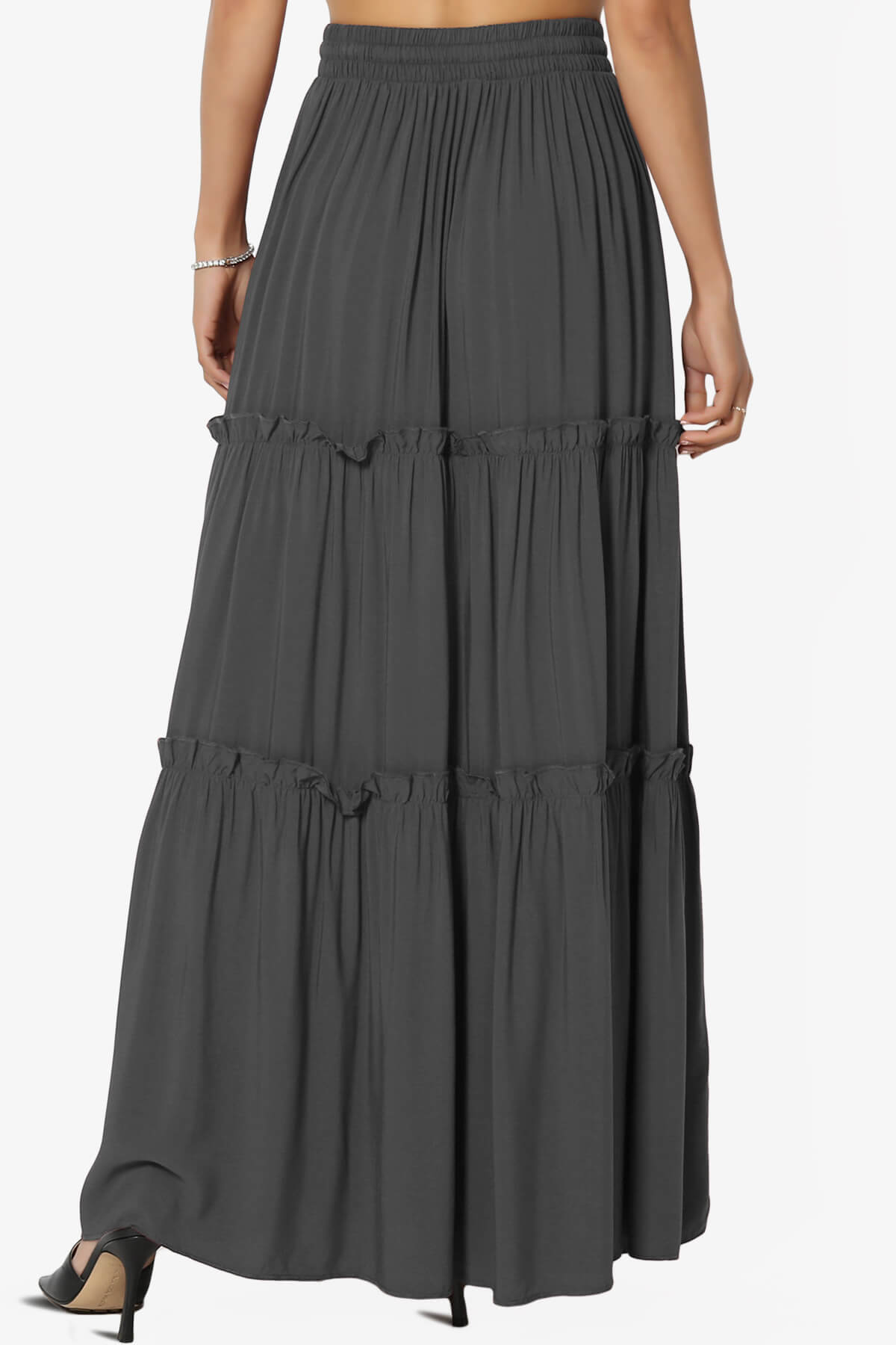 Kelton Ruffle Tiered Woven Maxi Skirt ASH GREY_2