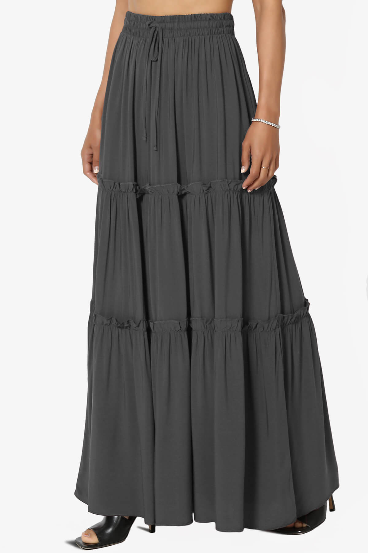 Kelton Ruffle Tiered Woven Maxi Skirt ASH GREY_3