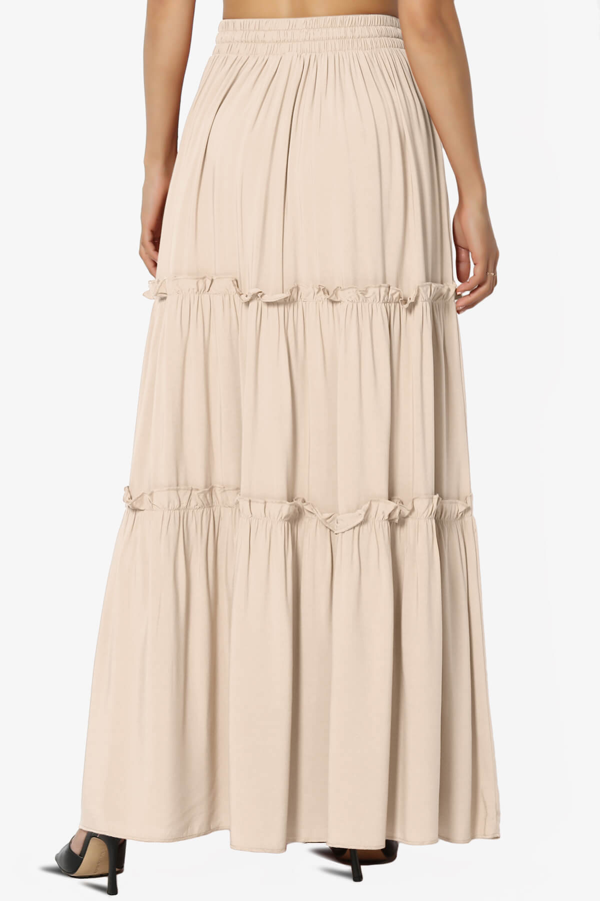 Kelton Ruffle Tiered Woven Maxi Skirt BEIGE_2