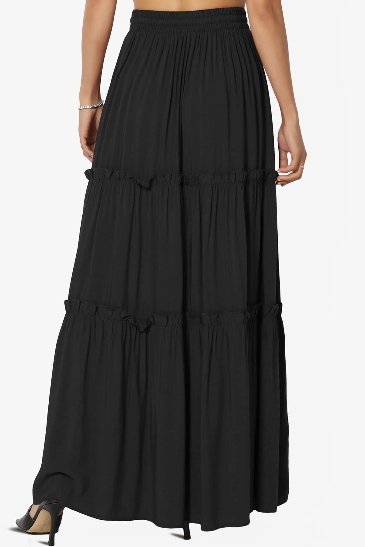 Kelton Ruffle Tiered Woven Maxi Skirt BLACK_2