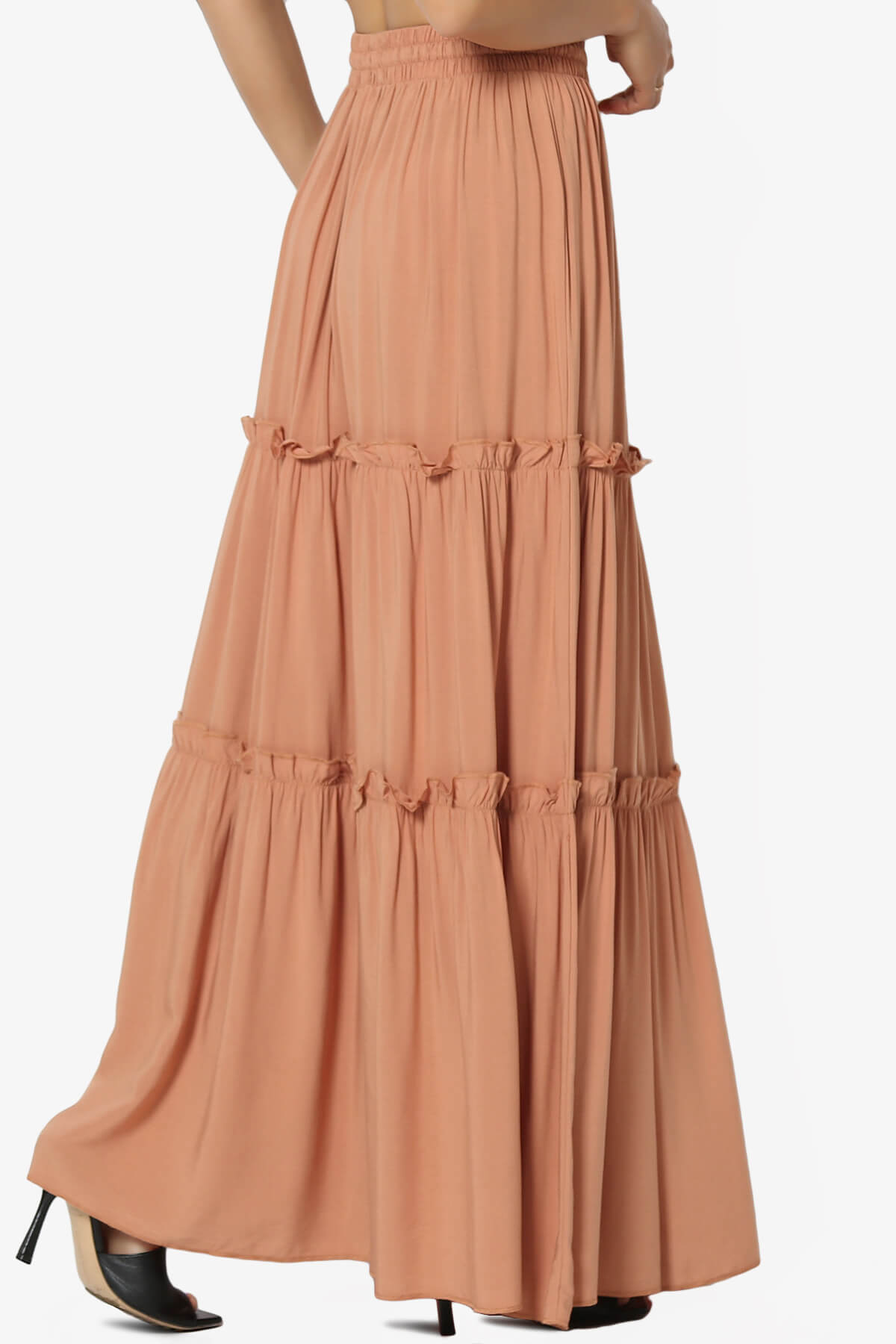 Kelton Ruffle Tiered Woven Maxi Skirt BUTTER ORANGE_4