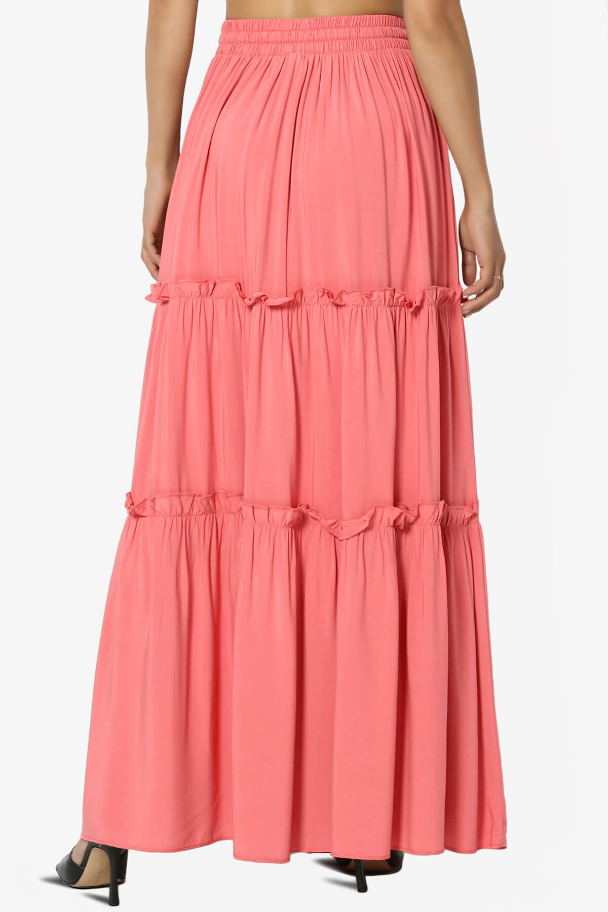 Kelton Ruffle Tiered Woven Maxi Skirt CORAL_2