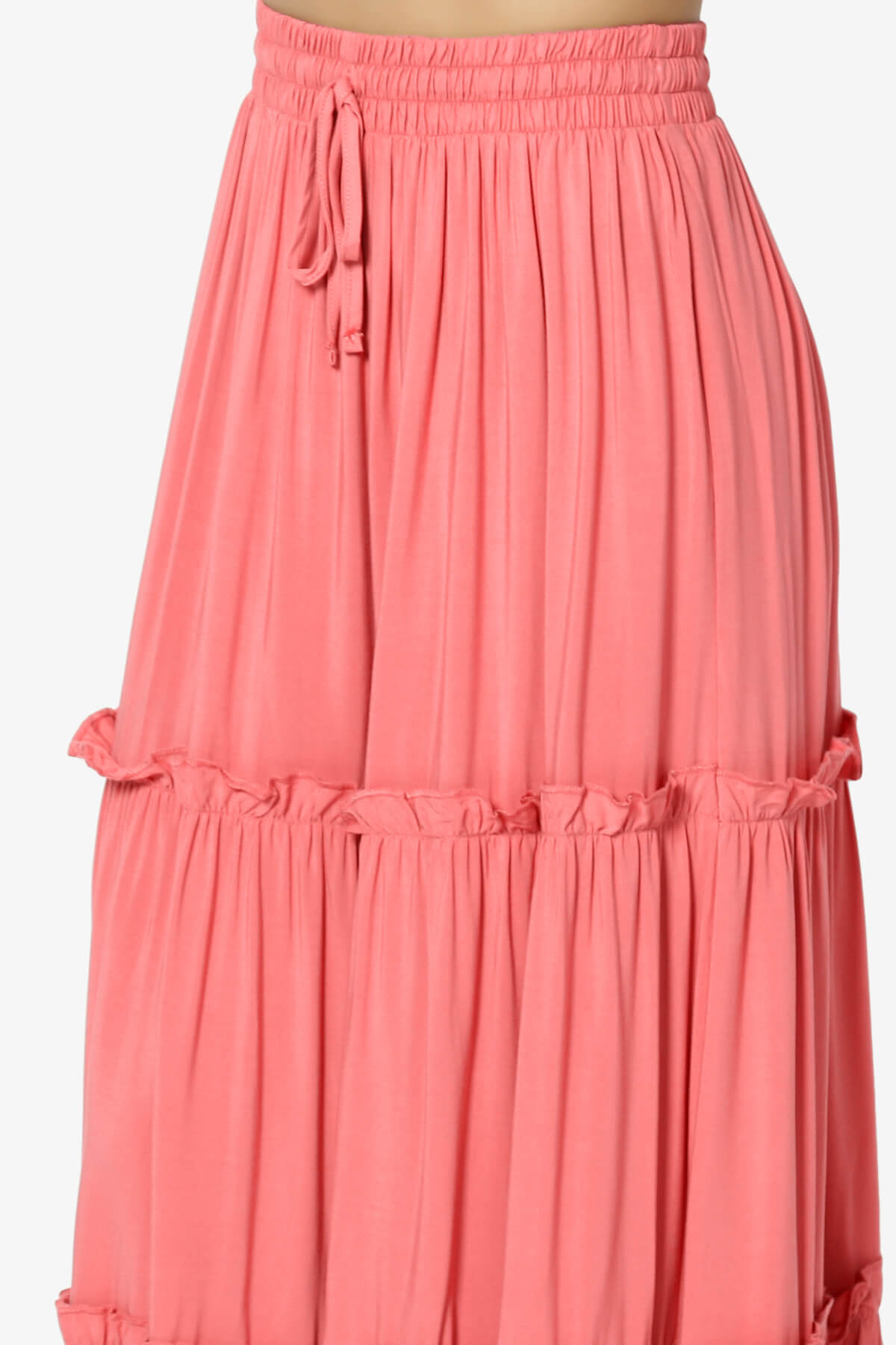 Kelton Ruffle Tiered Woven Maxi Skirt CORAL_5