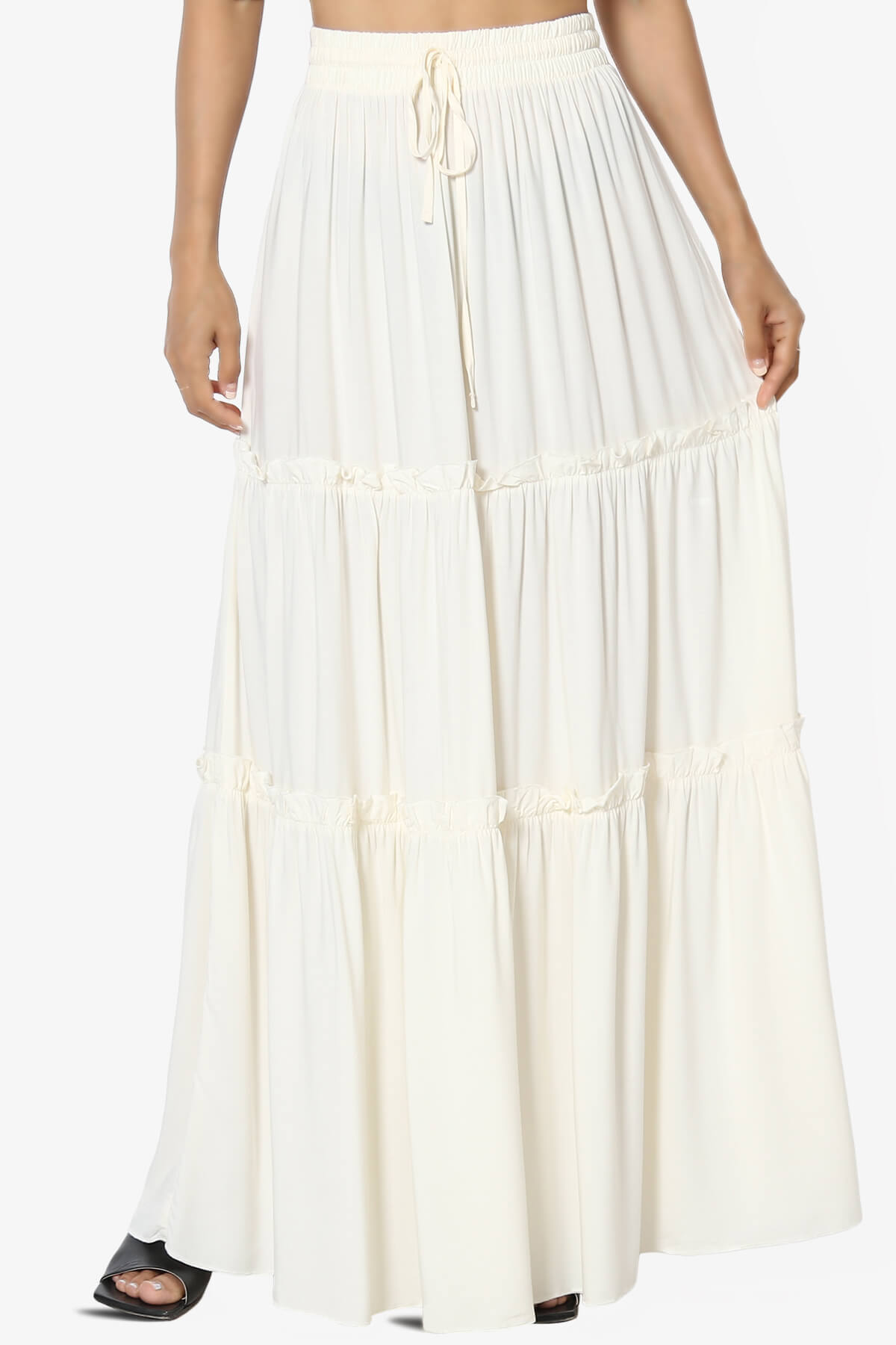 Kelton Ruffle Tiered Woven Maxi Skirt CREAM_1