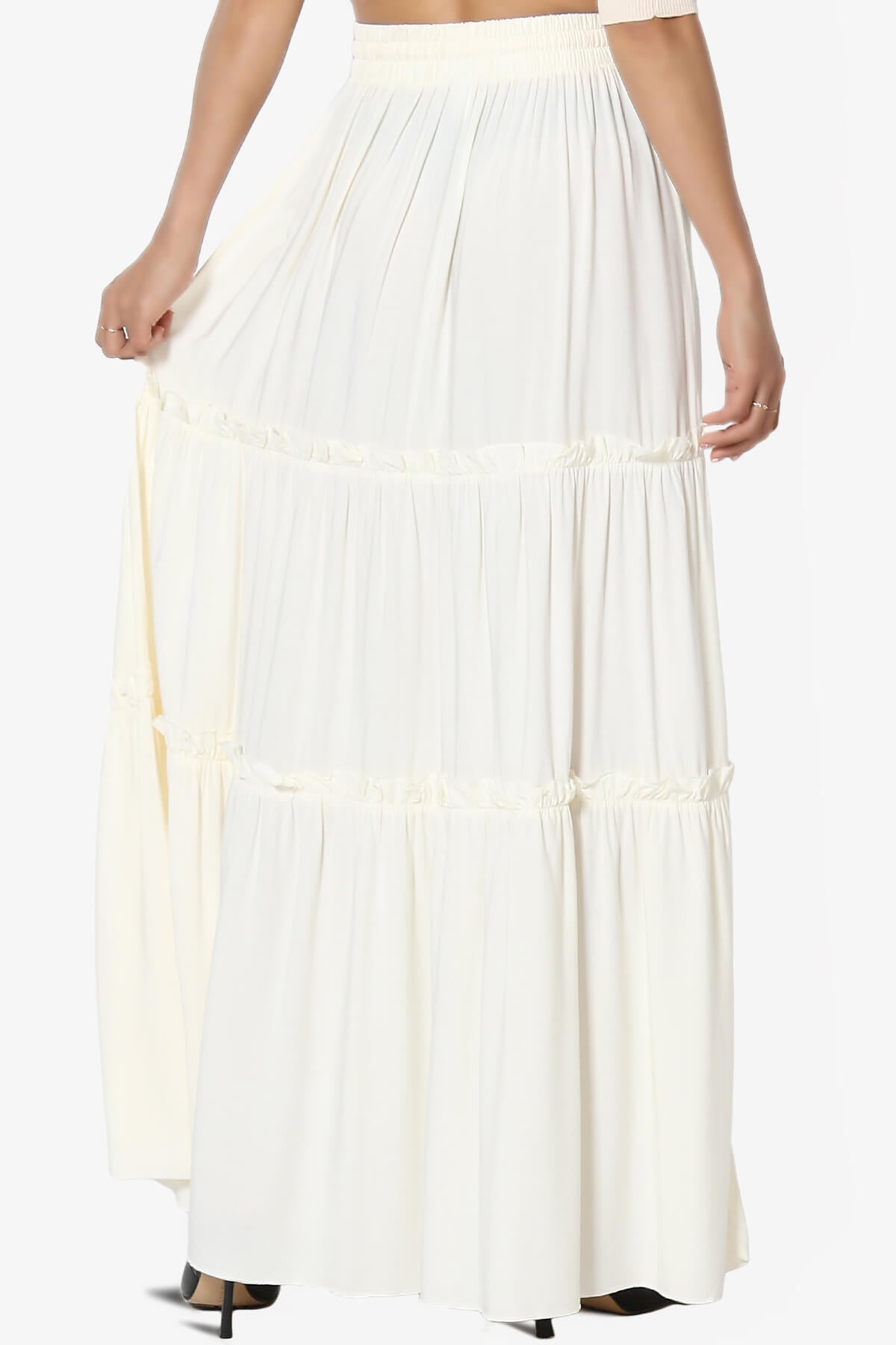 Kelton Ruffle Tiered Woven Maxi Skirt CREAM_2