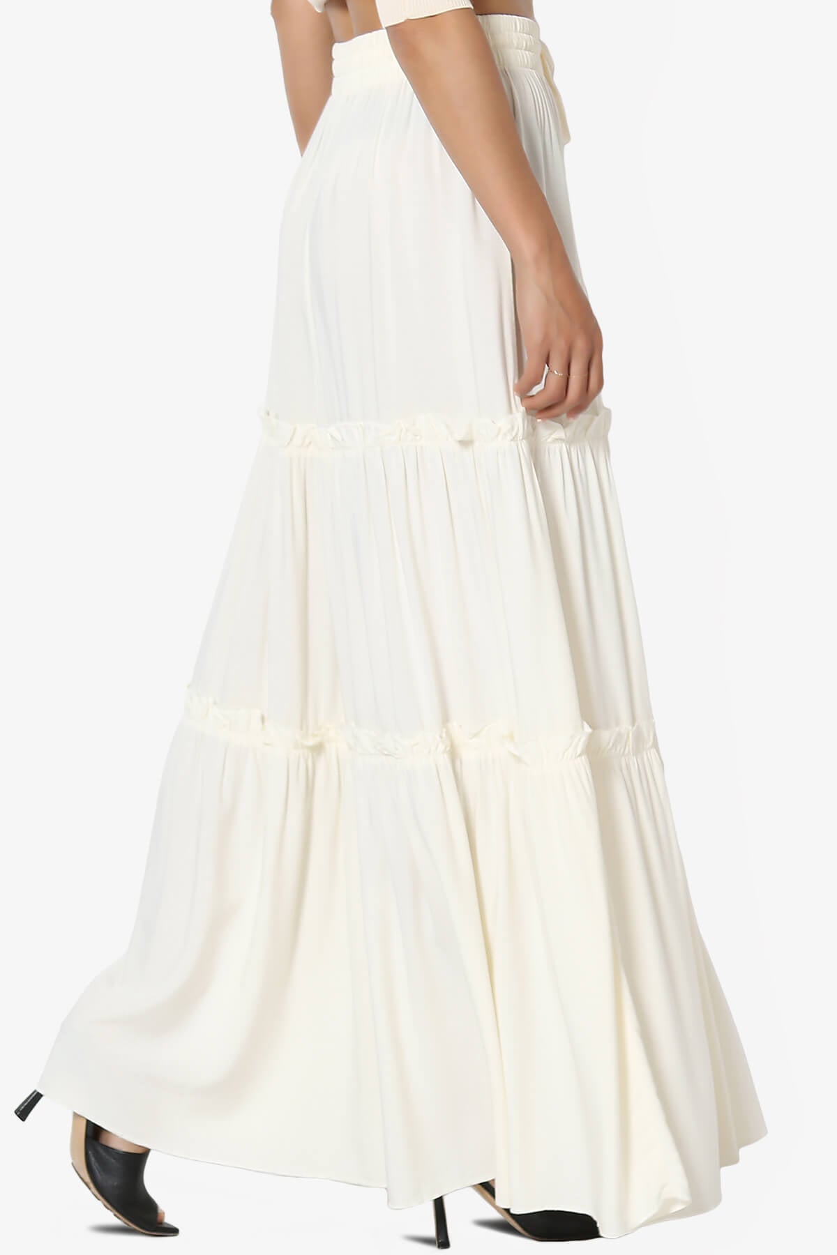 Kelton Ruffle Tiered Woven Maxi Skirt CREAM_4