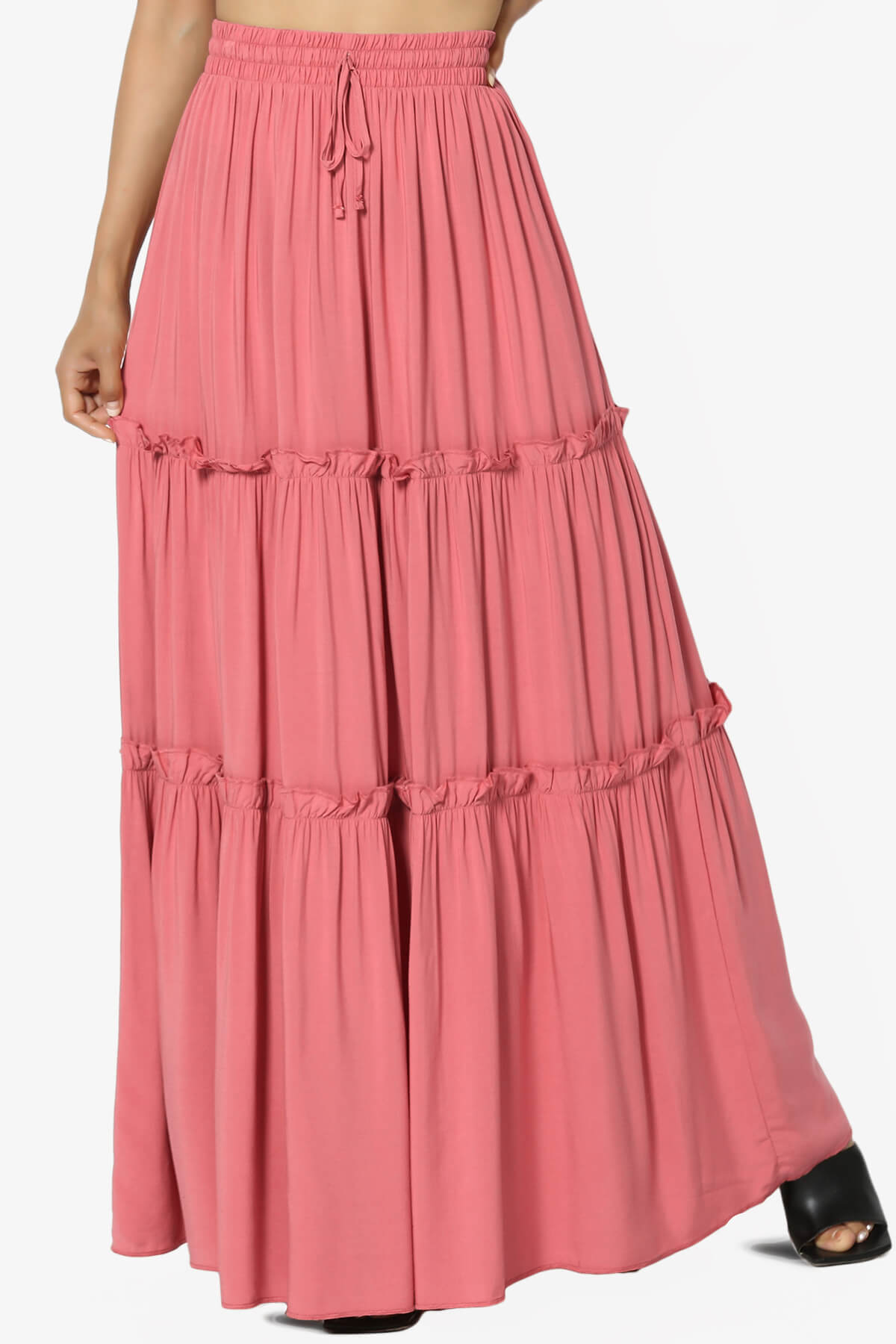 Kelton Ruffle Tiered Woven Maxi Skirt DESERT ROSE_1