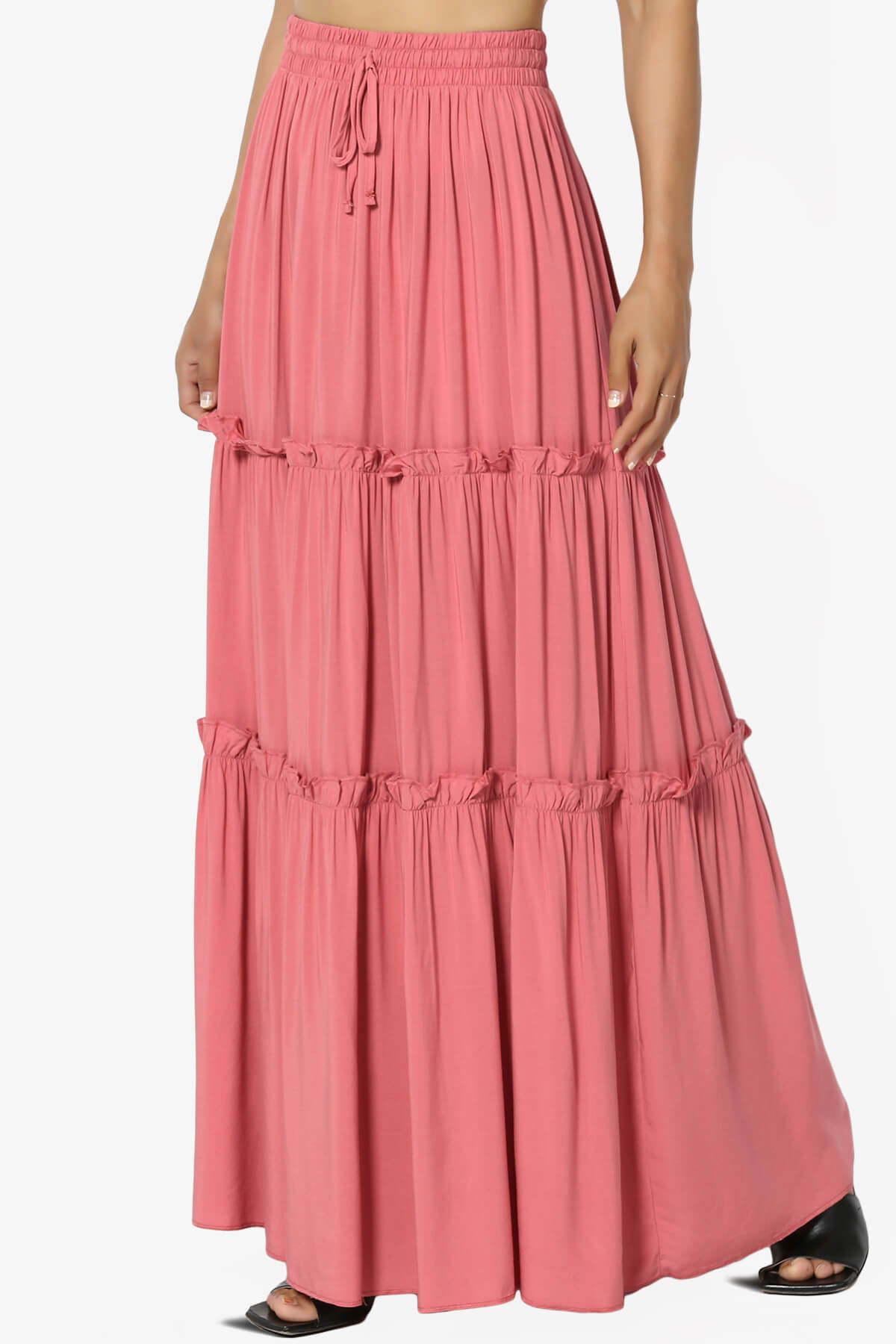 Kelton Ruffle Tiered Woven Maxi Skirt DESERT ROSE_3
