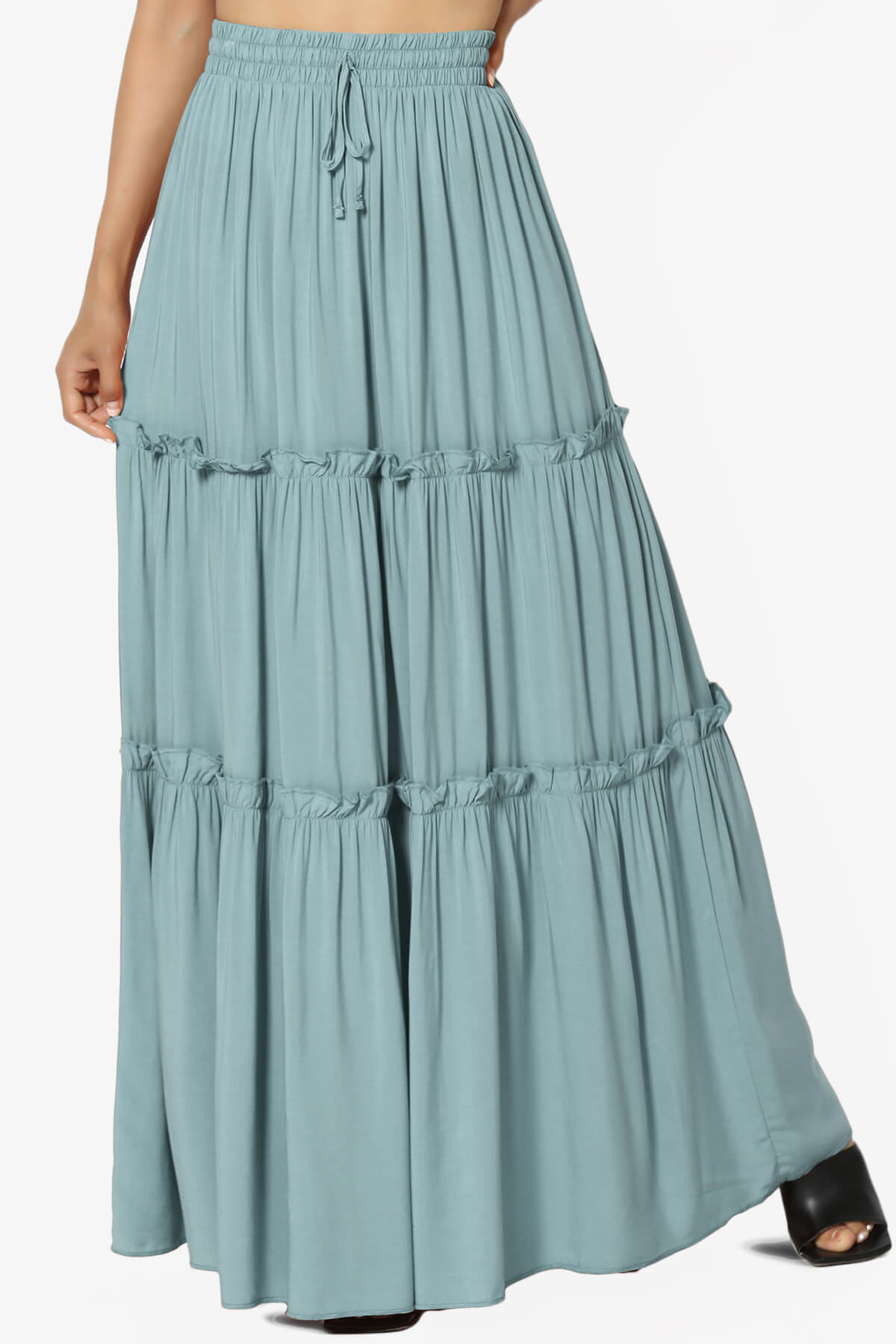 Kelton Ruffle Tiered Woven Maxi Skirt DUSTY BLUE_1