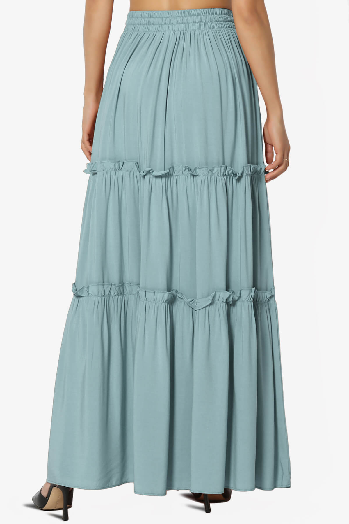 Kelton Ruffle Tiered Woven Maxi Skirt DUSTY BLUE_2
