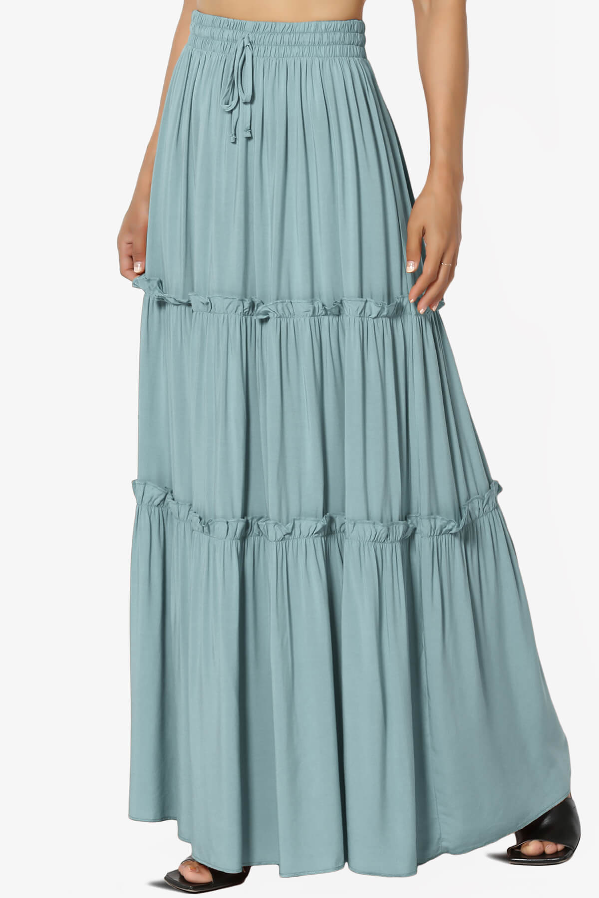 Kelton Ruffle Tiered Woven Maxi Skirt DUSTY BLUE_3