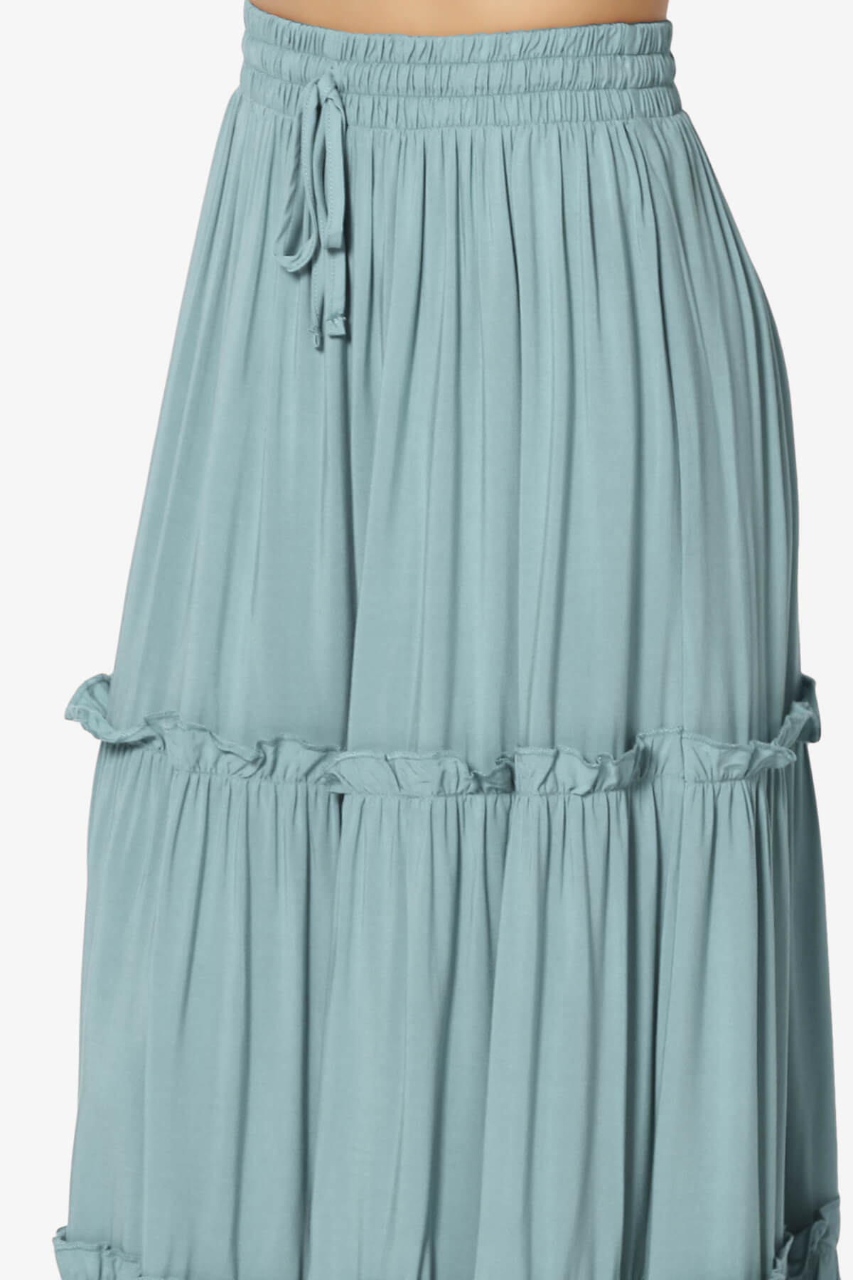Kelton Ruffle Tiered Woven Maxi Skirt DUSTY BLUE_5