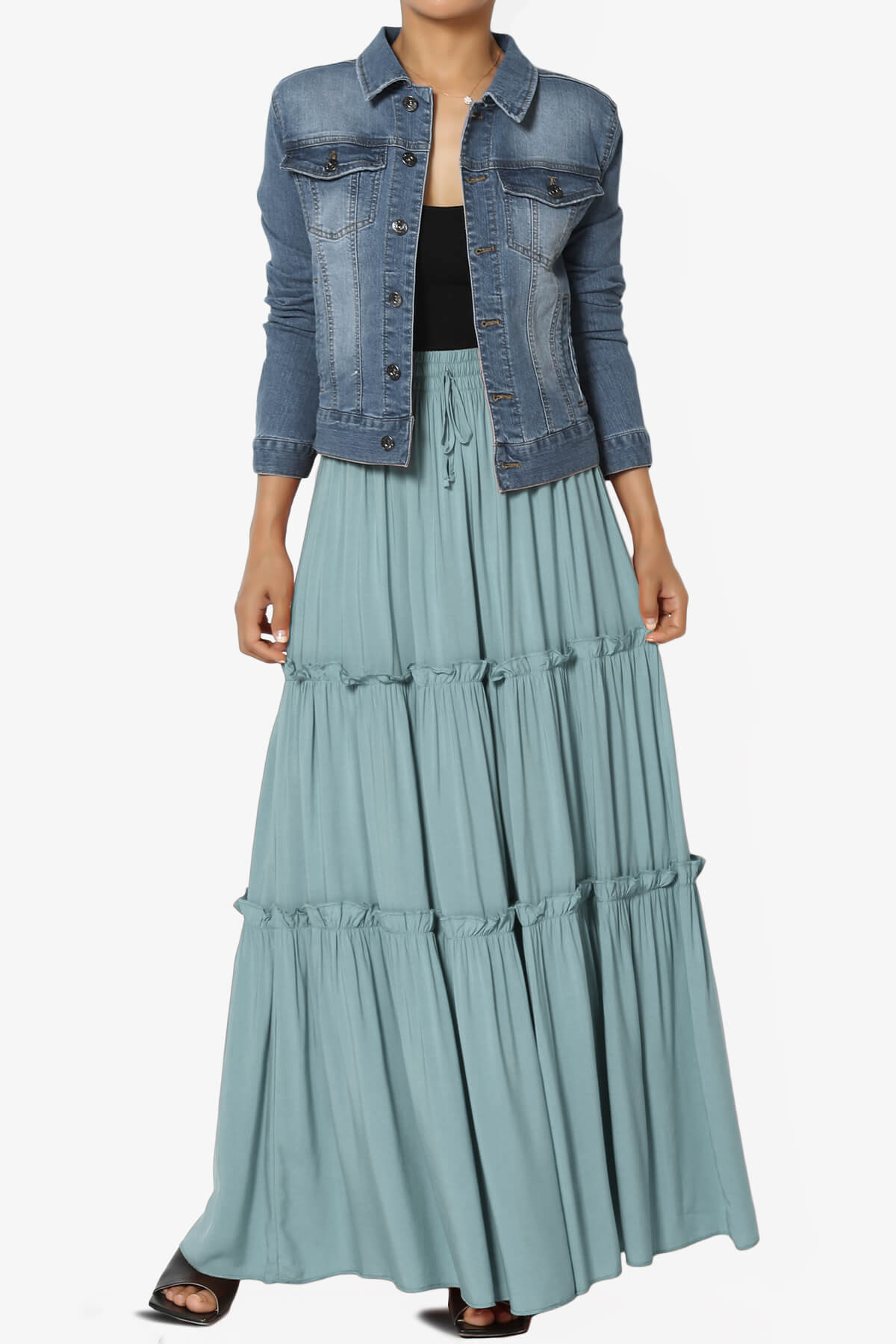 Kelton Ruffle Tiered Woven Maxi Skirt DUSTY BLUE_6
