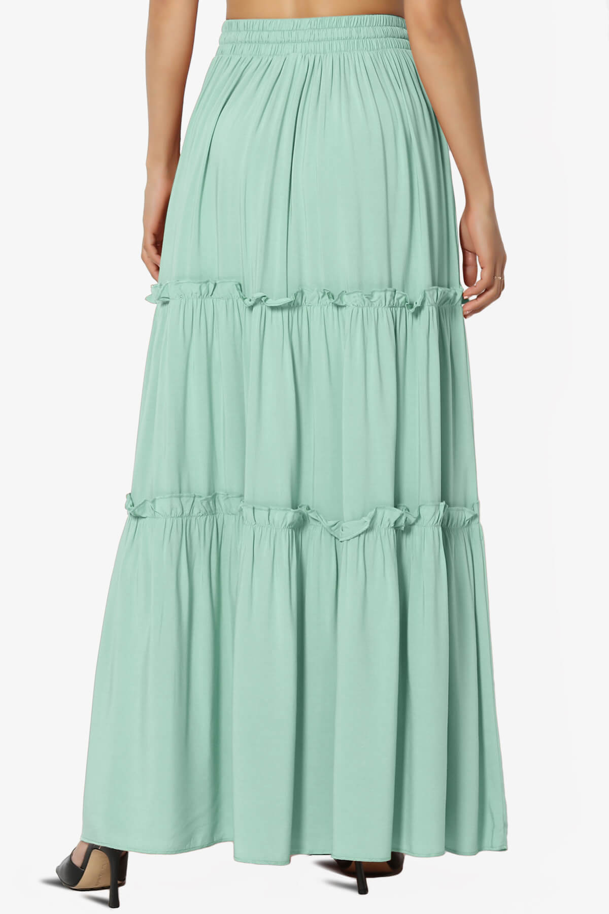 Kelton Ruffle Tiered Woven Maxi Skirt DUSTY GREEN_2