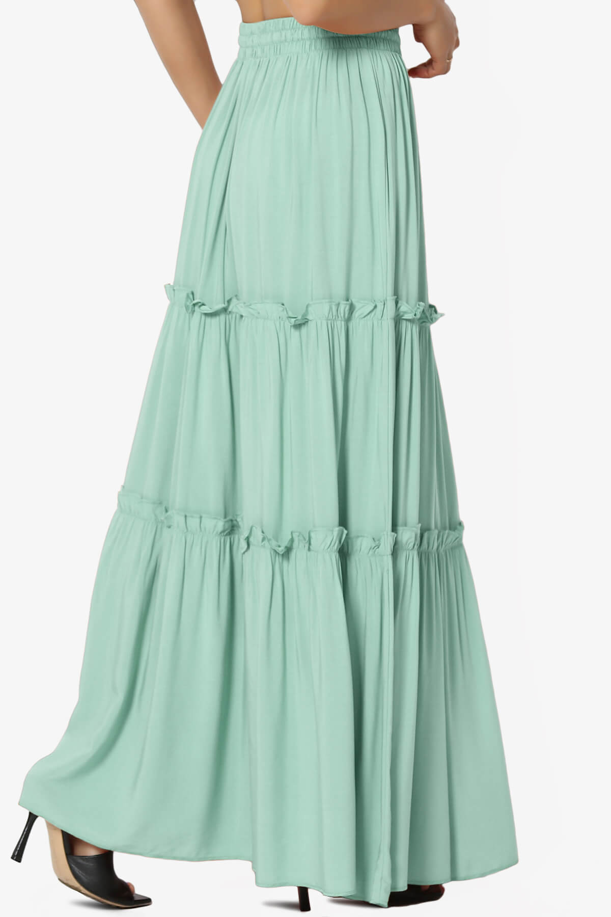 Kelton Ruffle Tiered Woven Maxi Skirt DUSTY GREEN_4